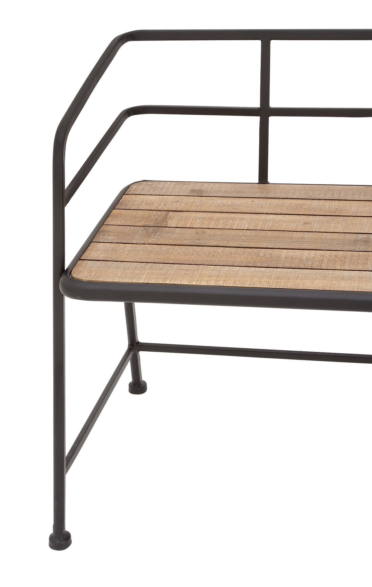 Black Metal Home Bench with Brown Wood Seat