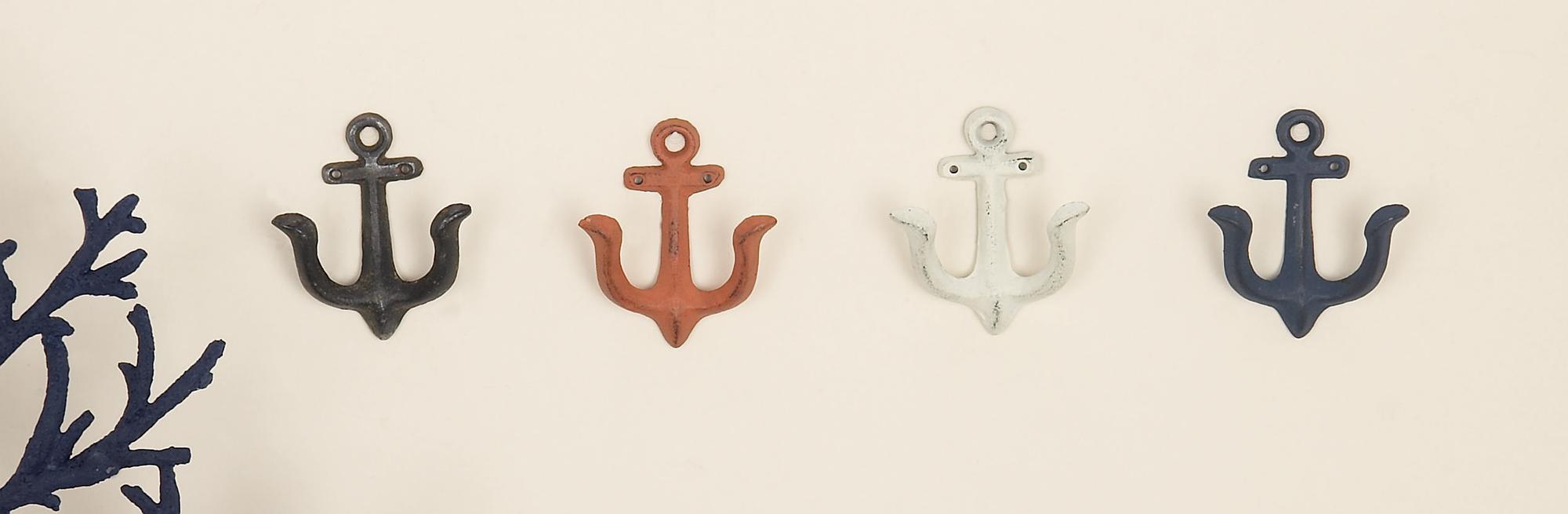 Set of 4 Anchor Multi Colored Metal Single Hanger Home Wall Hook