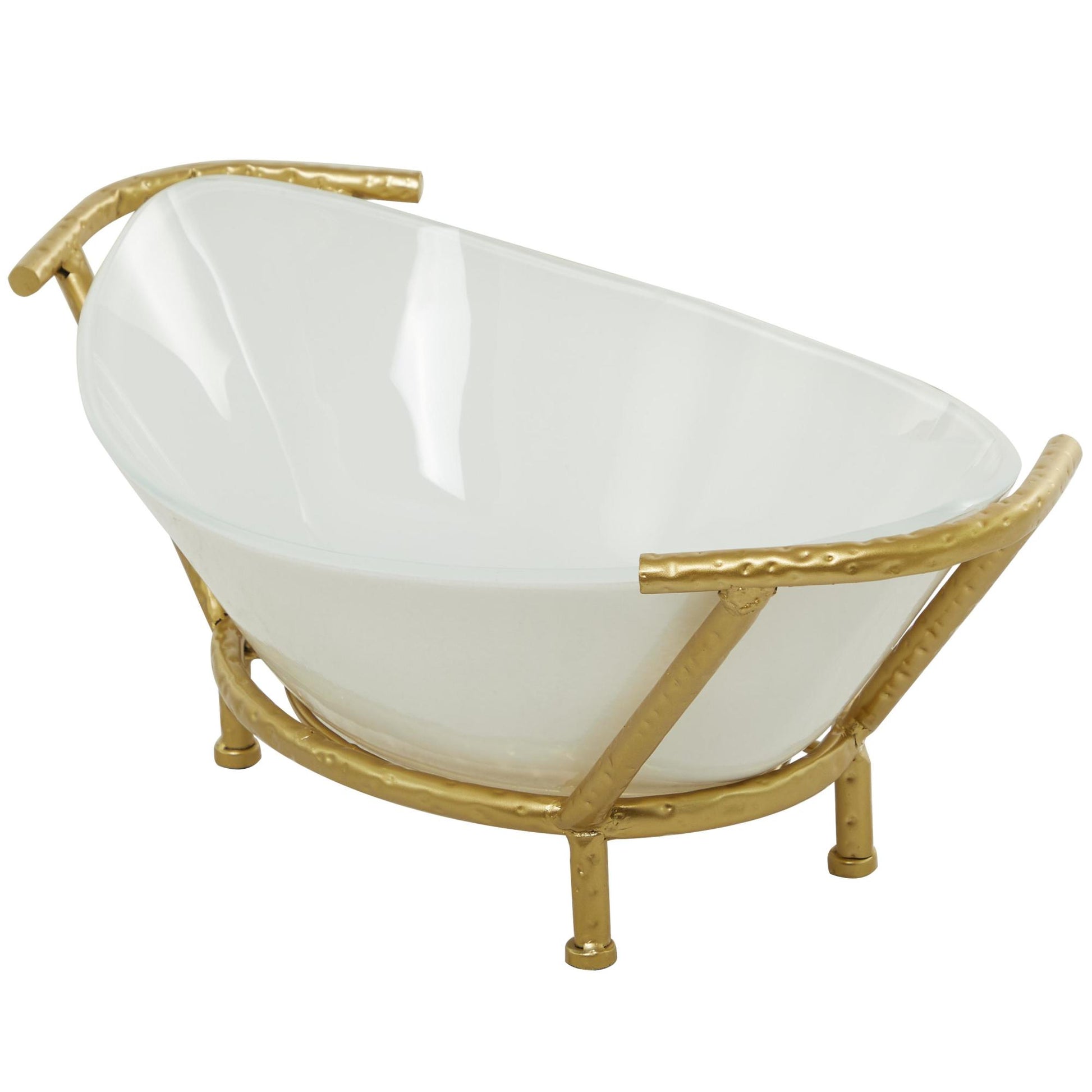 CosmoLiving by Cosmopolitan Kitchen White Glass Decorative Serving Bowl with Gold Metal Stand