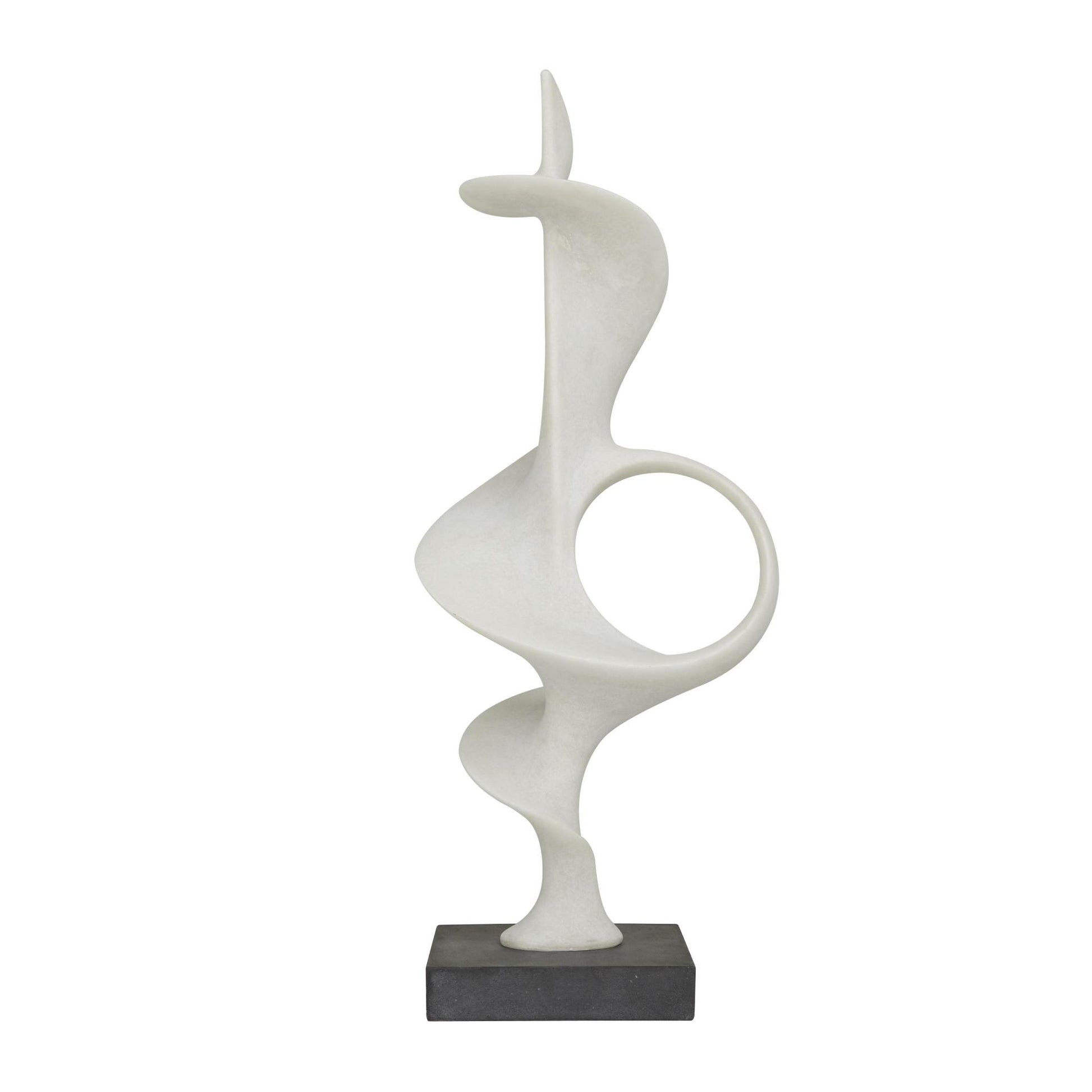Abstract White Polystone Decorative Sculpture with Black Base