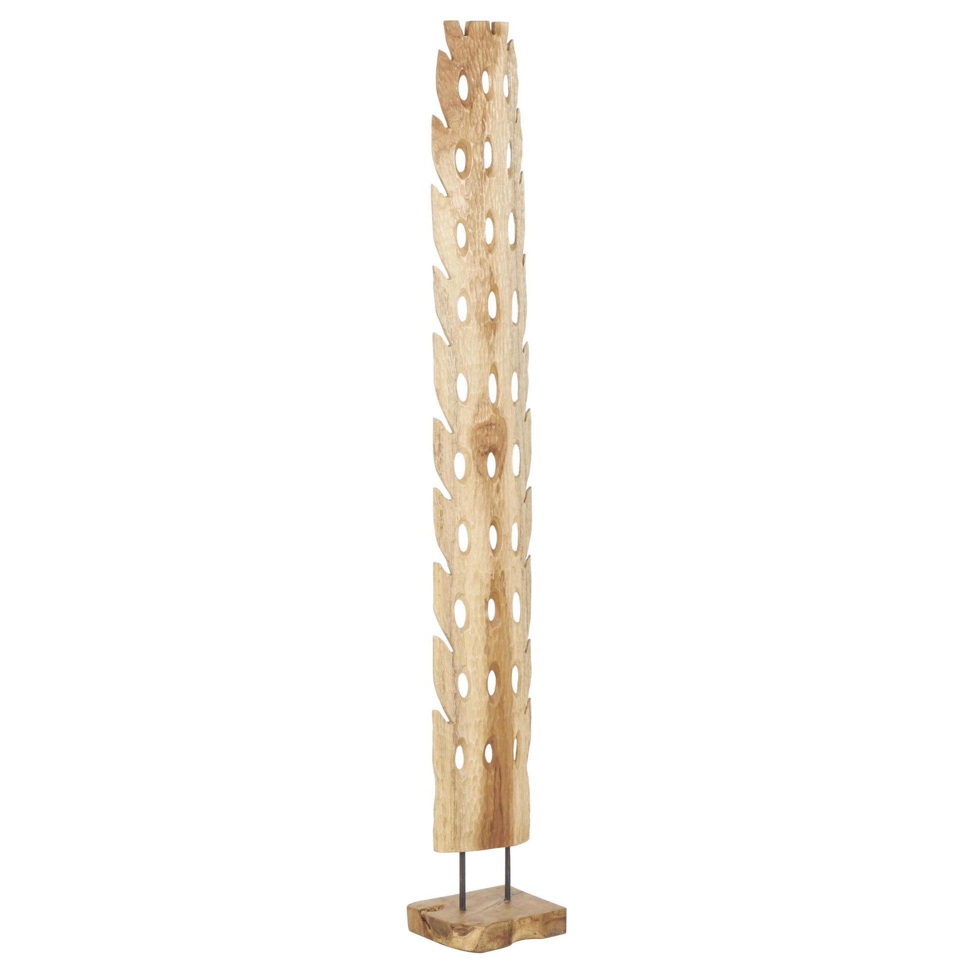 Abstract Brown Teak Wood Handmade Tall Floor Cutout Post Decorative Sculpture with Live Edge Base