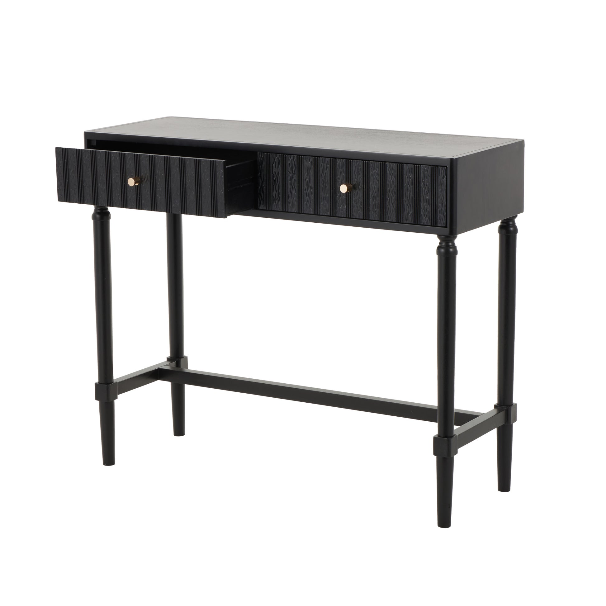 Black Wood Handmade 2 Drawer Living Room Console Table with Gold Handles