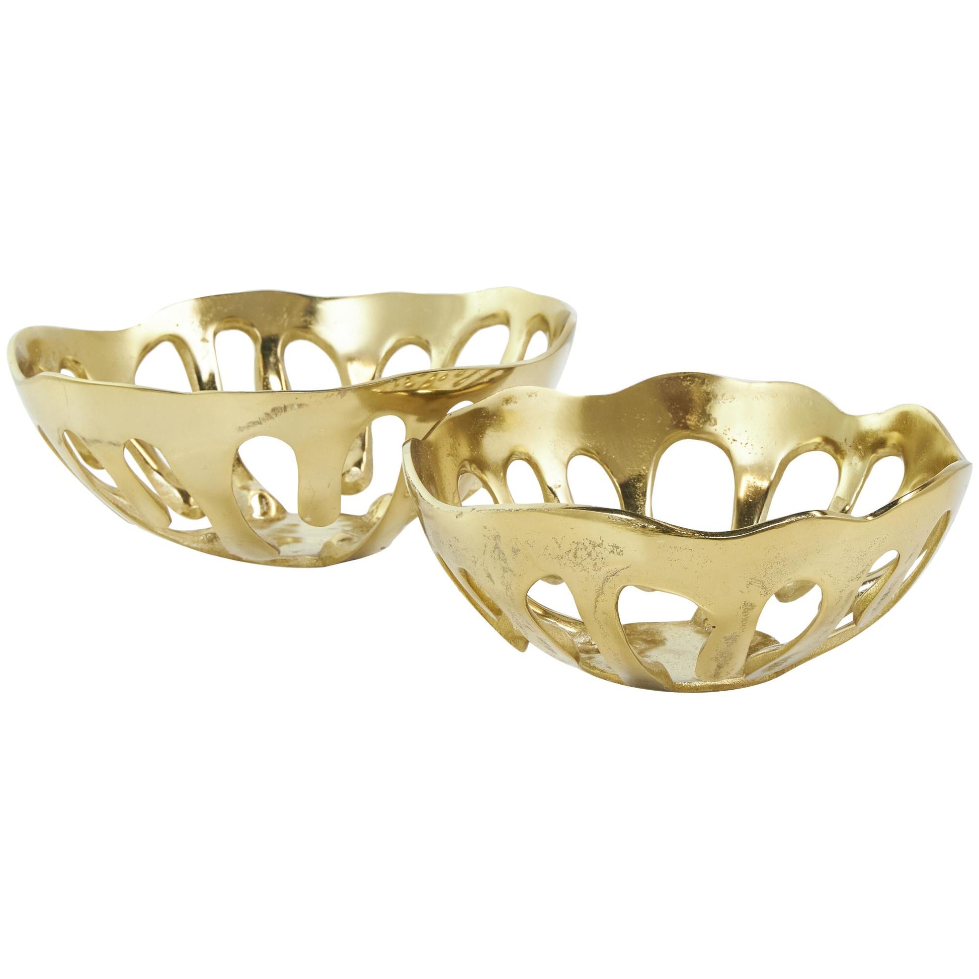 Set of 2 Abstract Aluminum Metal Drip Large Decorative Bowl with Melting Designed Body