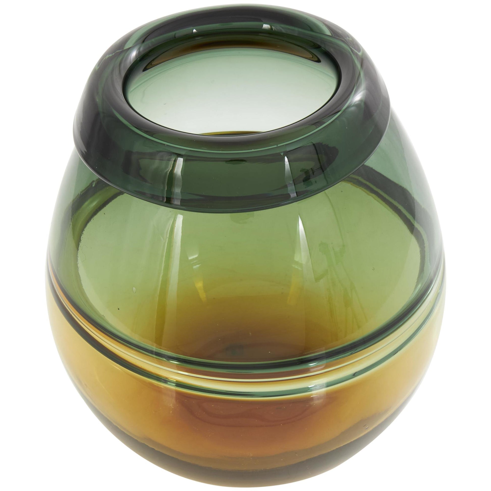 Green Glass Handmade Ombre Decorative Vase with Yellow Base