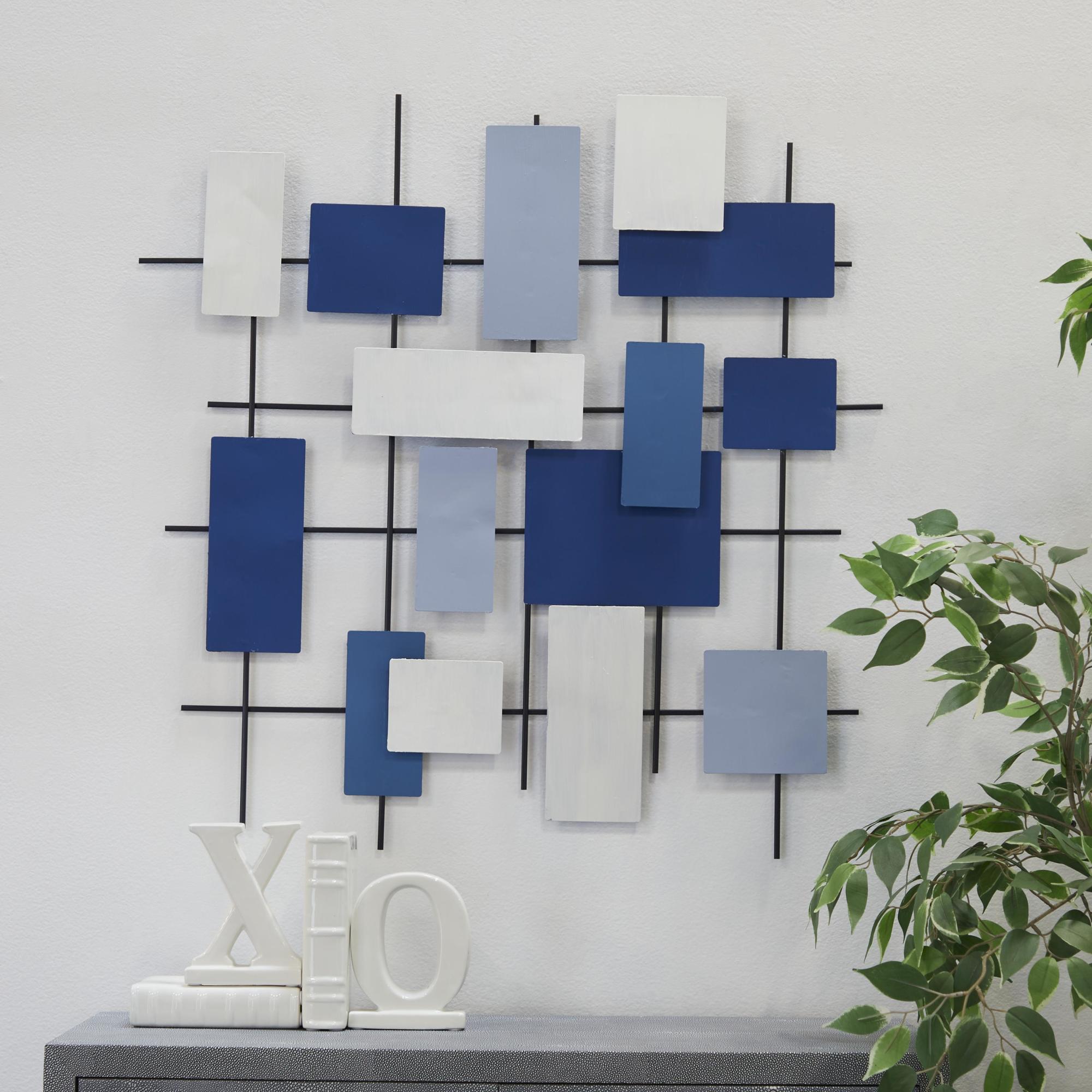 CosmoLiving by Cosmopolitan Geometric Blue Metal Overlapping Stripes Home Wall Decor