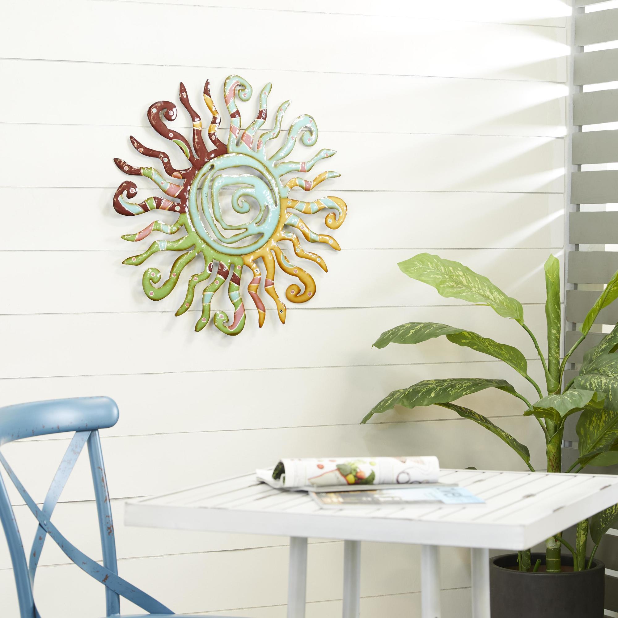 Sun Multi Colored Metal Indoor Outdoor Cutout Swirl Home Wall Decor with Abstract Patterns