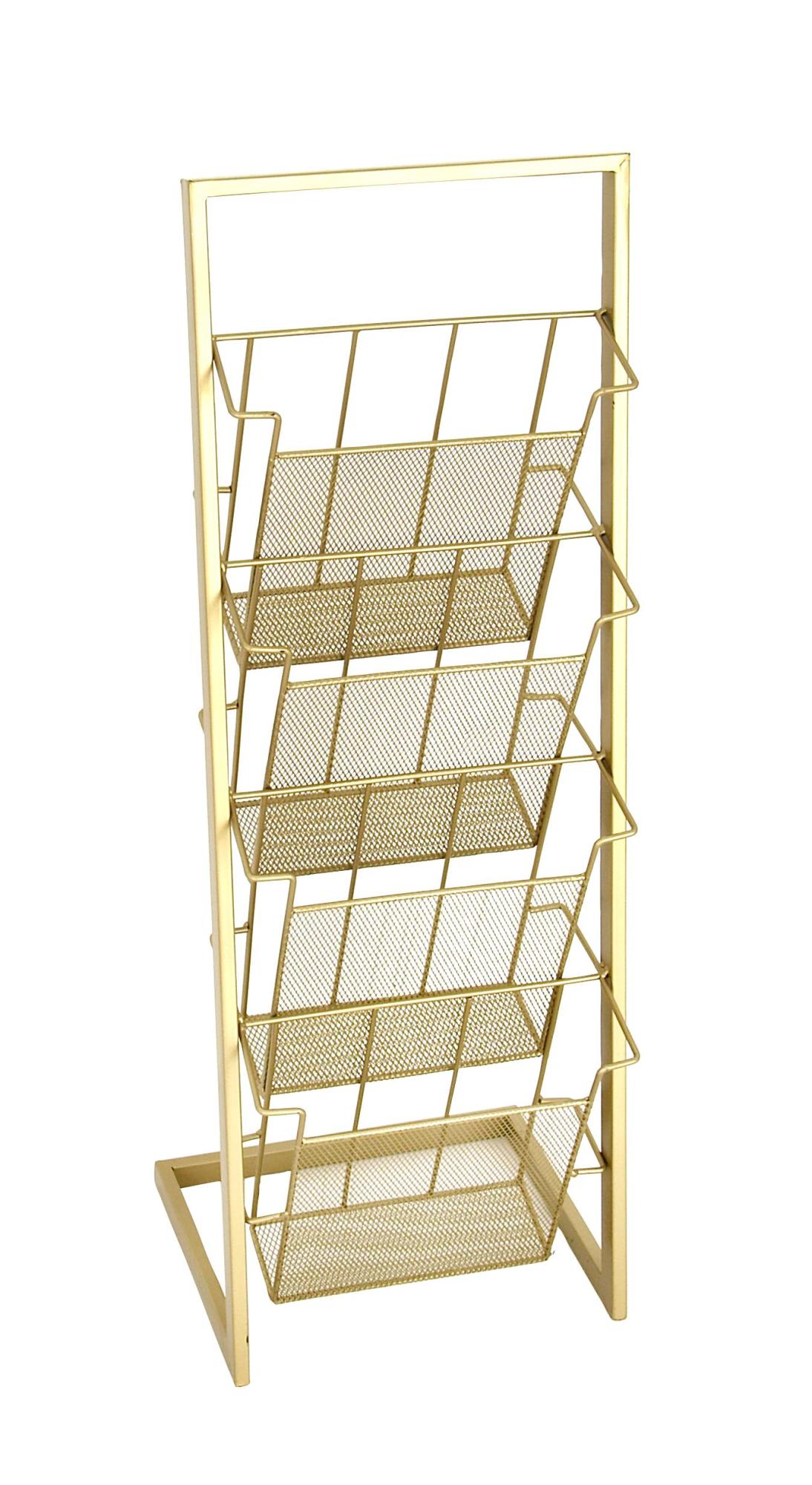 Gold Metal 4 Slot Decorative Magazine Holder with Tall Stand