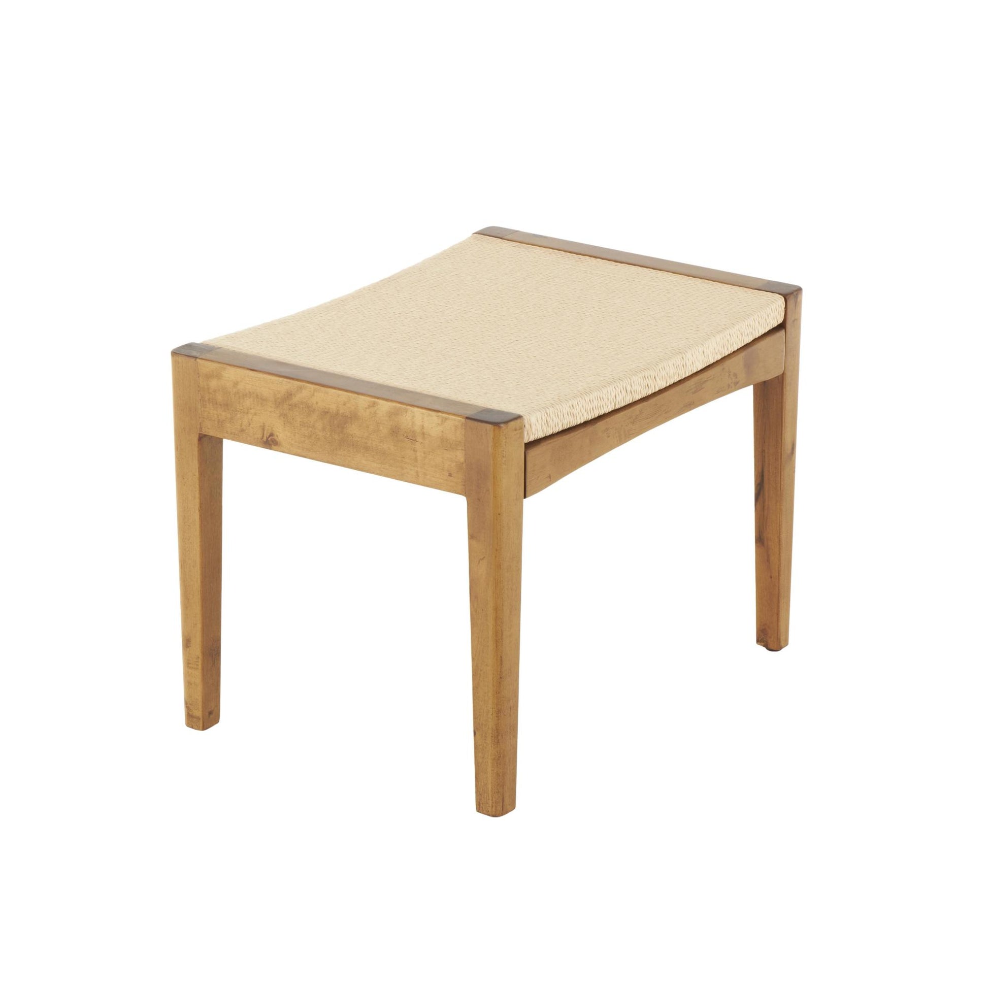 Brown Wood Handmade Traditional Living Room Stool with Rope Wrapped Seat