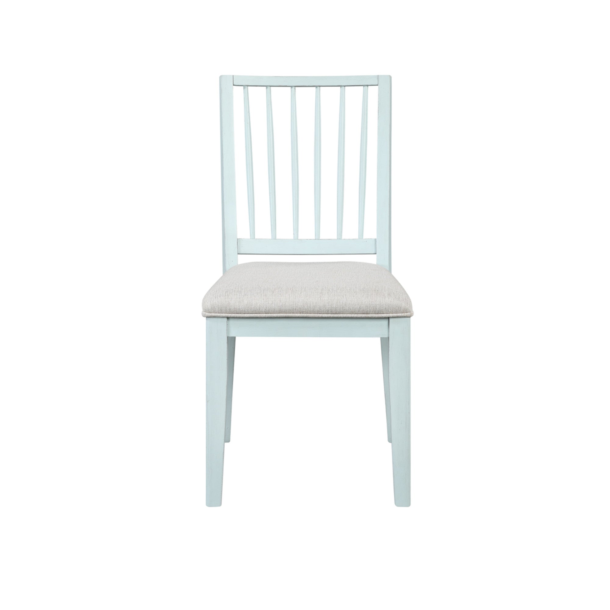 Set of 2 Light Blue Wood Kitchen Dining Chair with Beige Fabric Seat and Slatted Back