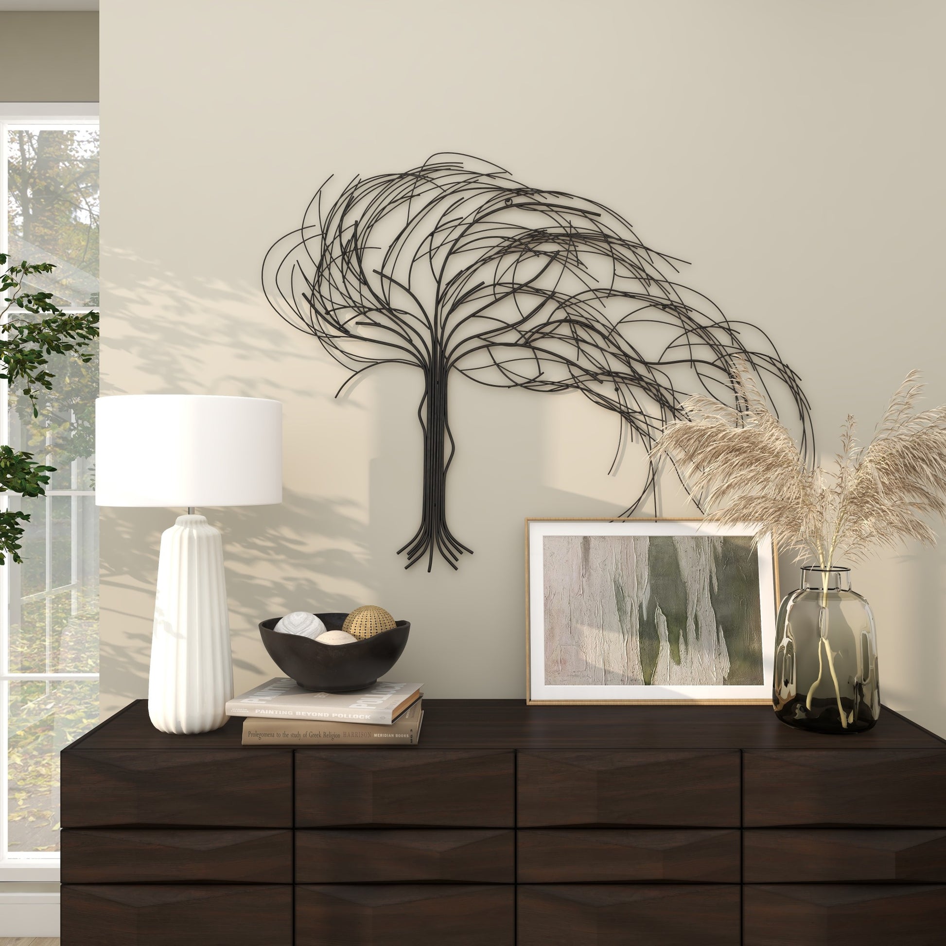 Tree Dark Gray Metal Indoor Outdoor Abstract Curved Home Wall Decor