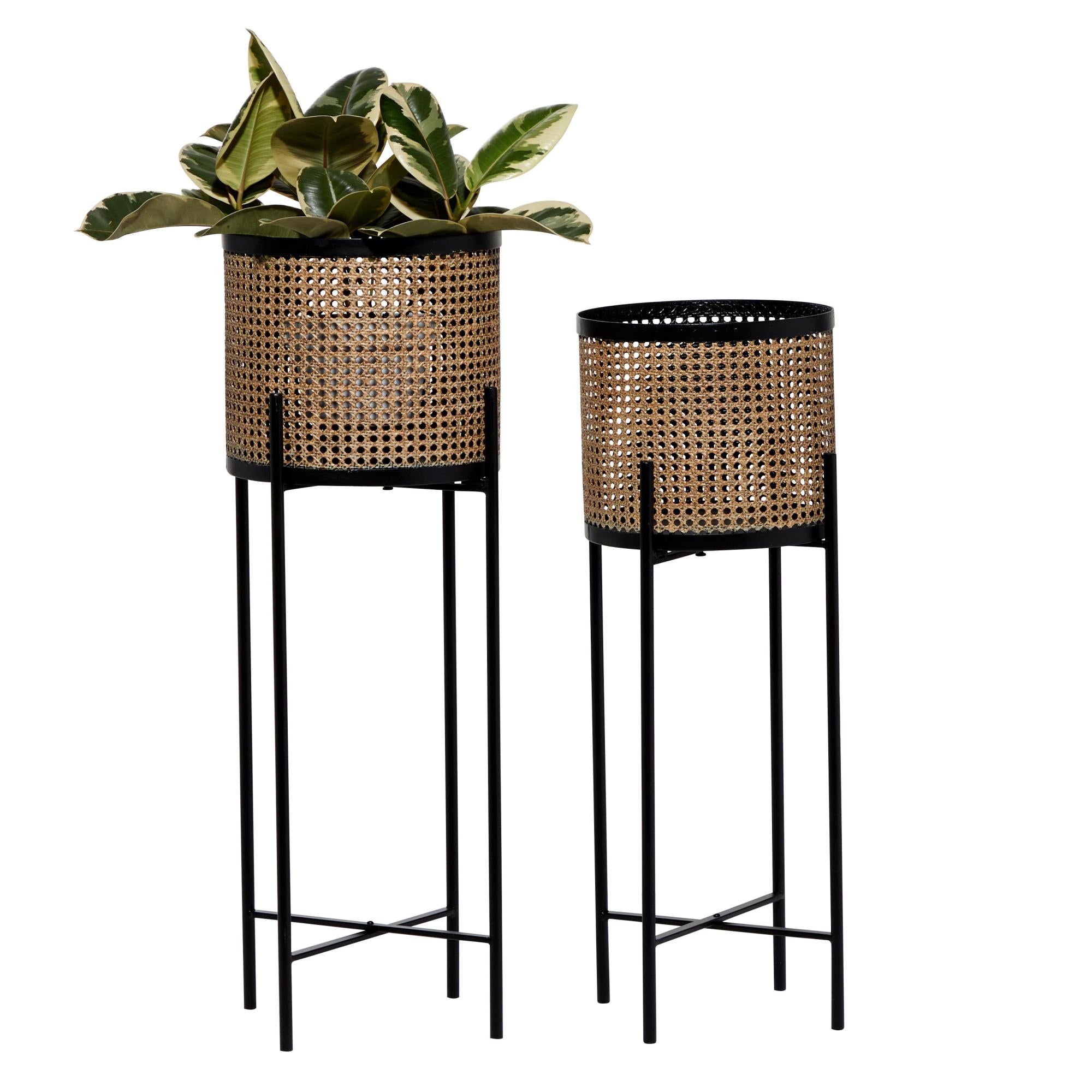 Set of 2 Metal Indoor Outdoor Planter with Removable Stand Set of 2 30", 36"H