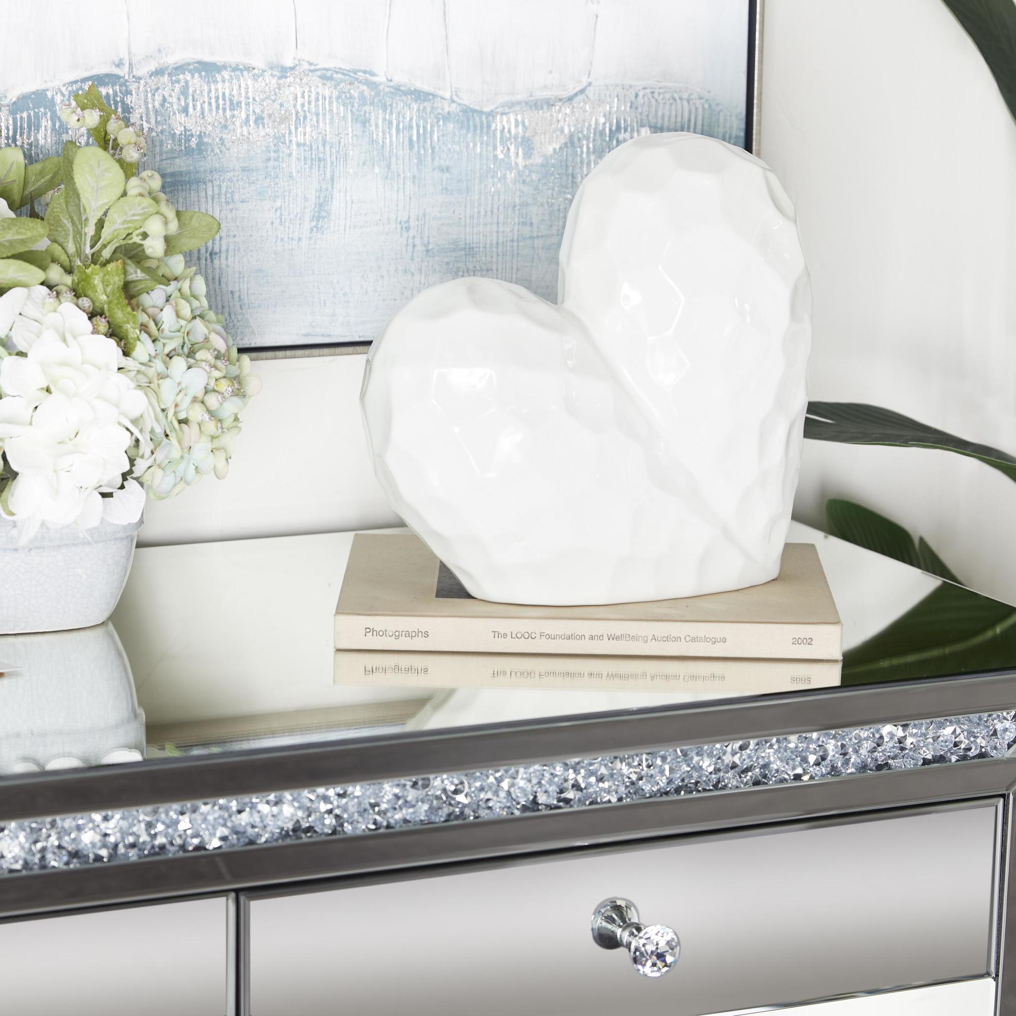 Heart Porcelain Ceramic Dimensional Origami Inspired Angled Decorative Sculpture with Faceted Exterior