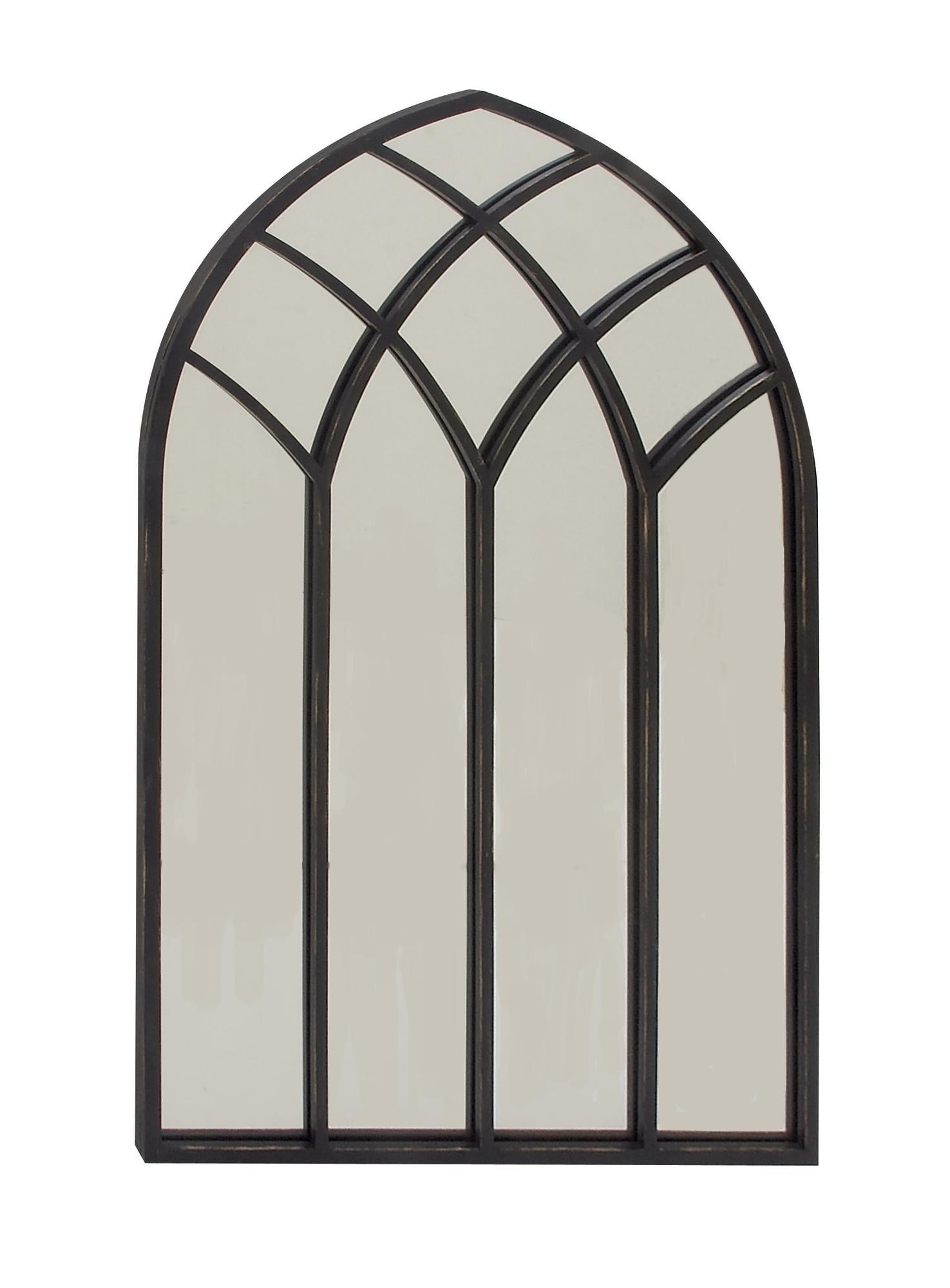 Black Metal Arched Window Pane Room Wall Mirror