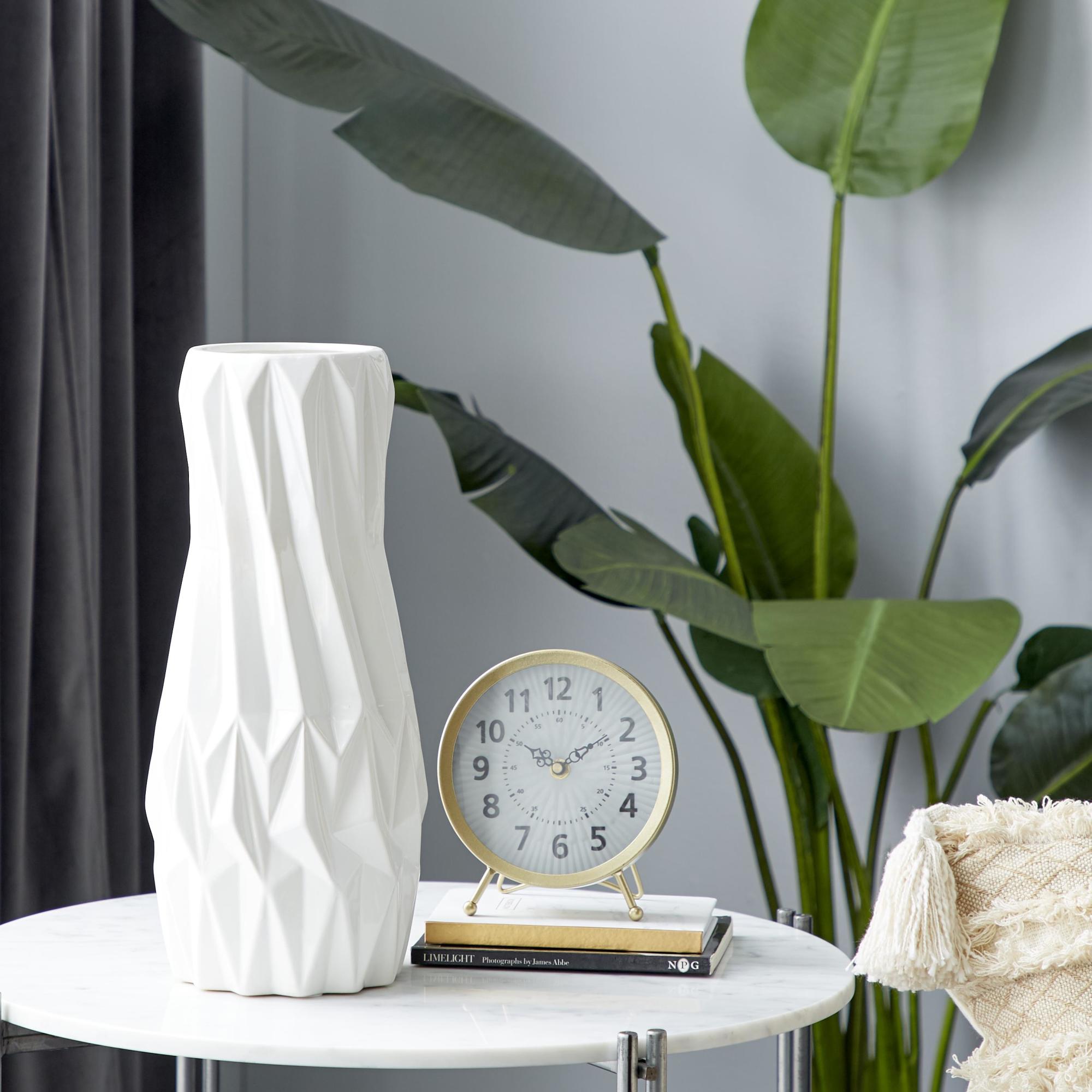 White Ceramic Geometric Decorative Vase
