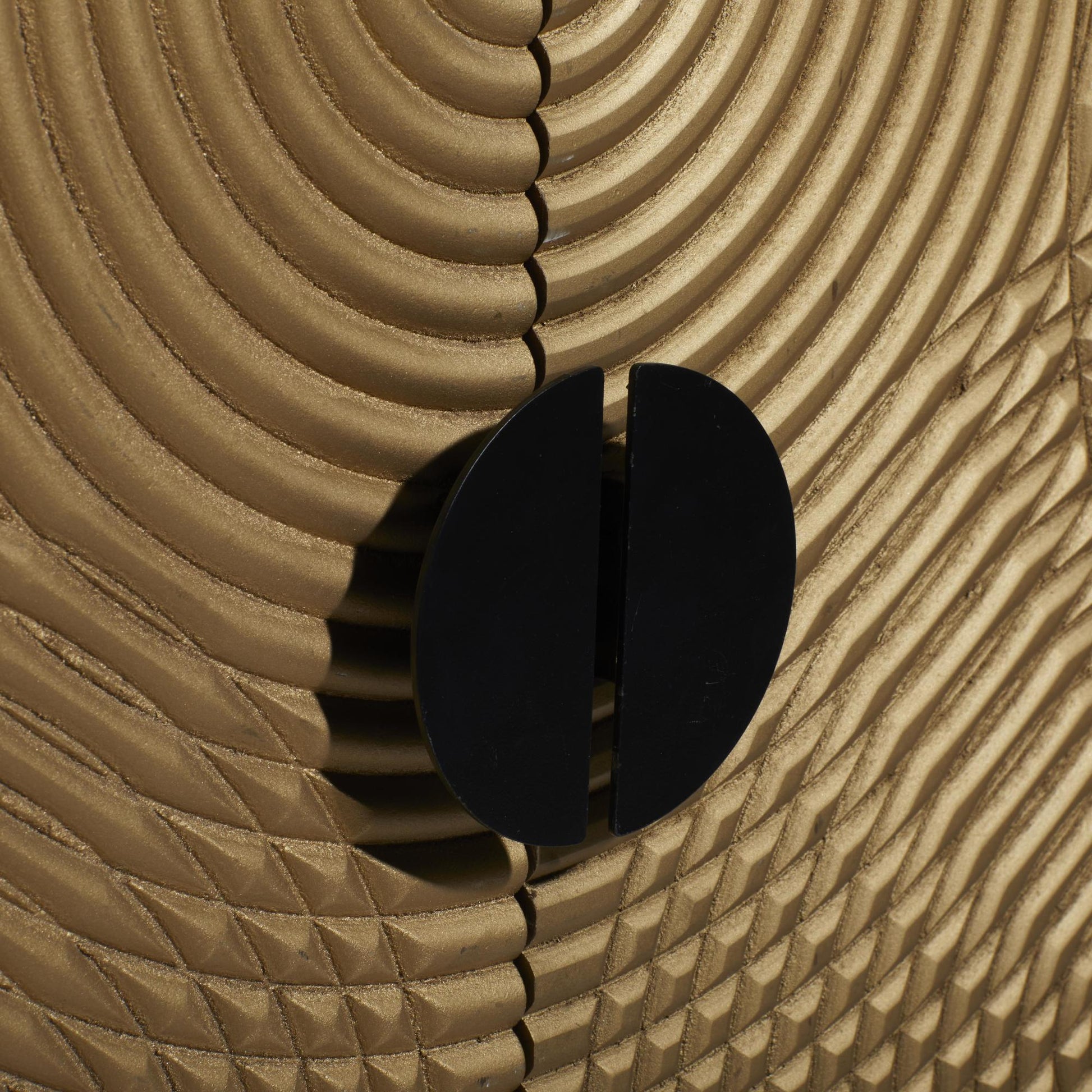 Geometric Bronze Wood Relief Ripple Design 2 Door Room Cabinet with Crescent Moon Handles