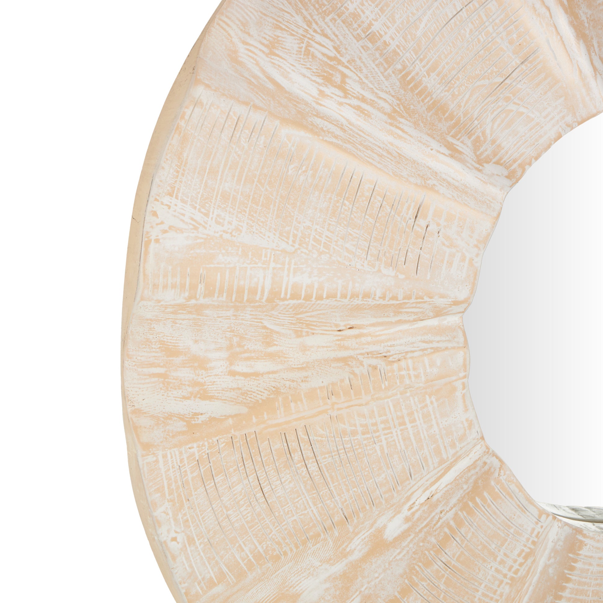 Abstract Cream Teak Wood Handmade Large Room Wall Mirror with Carved Abstract Patterns