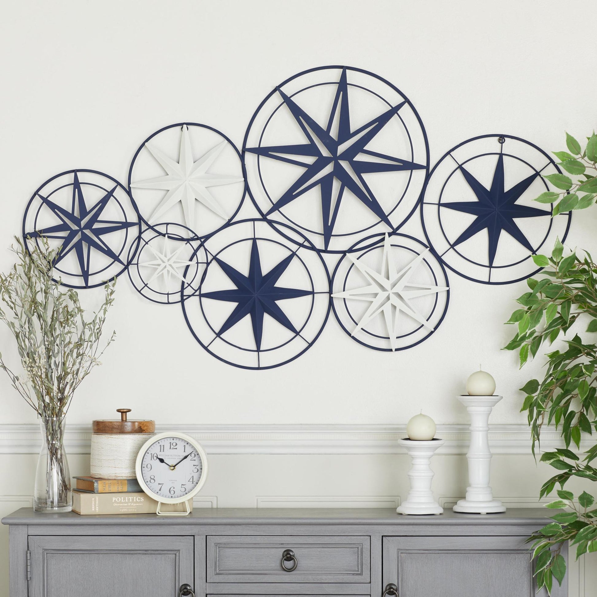 Star Blue Metal Indoor Outdoor Cutout Compass Home Wall Decor with Overlapping Frames