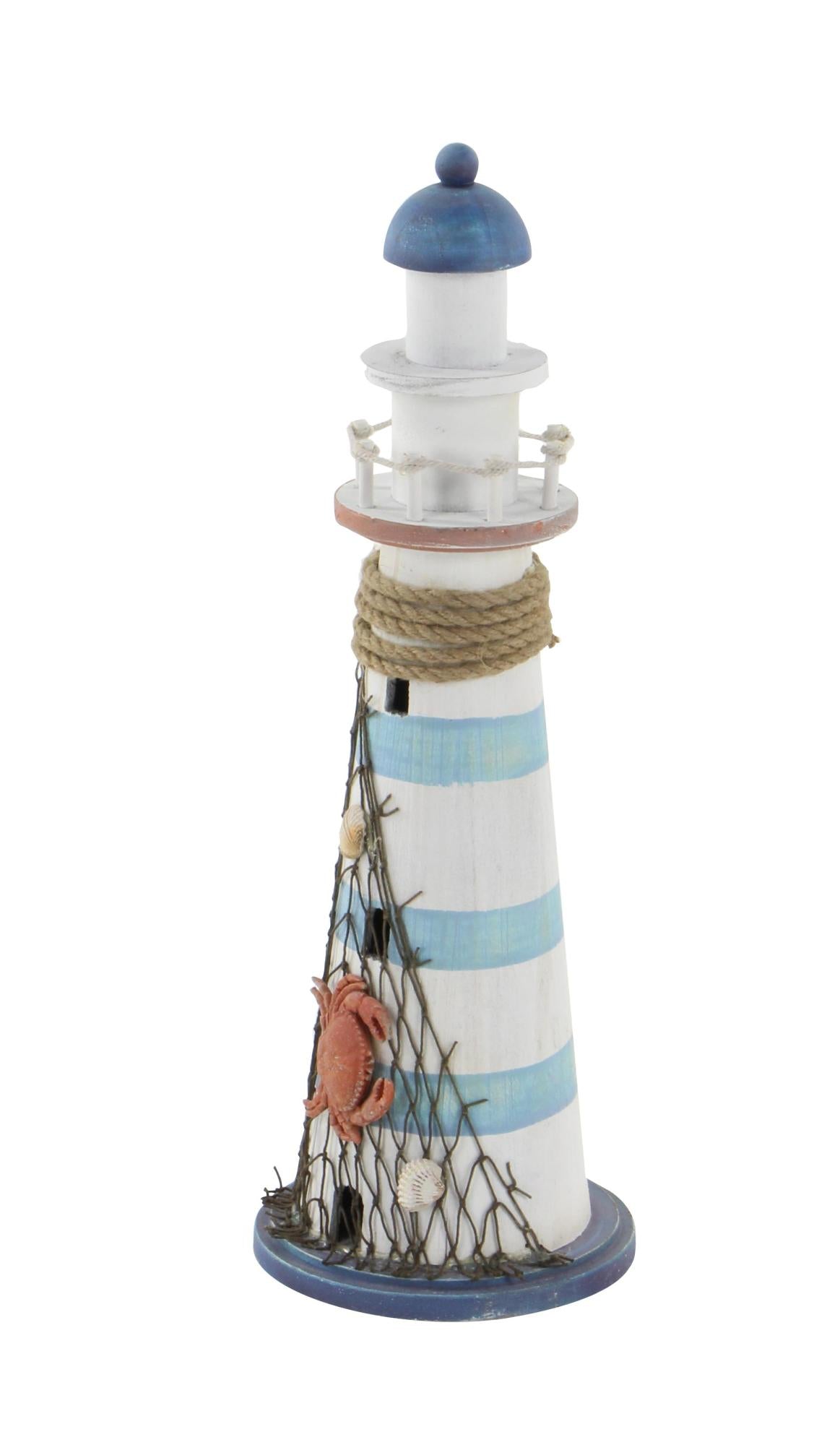 Light House Blue Wood Decorative Sculpture with Netting