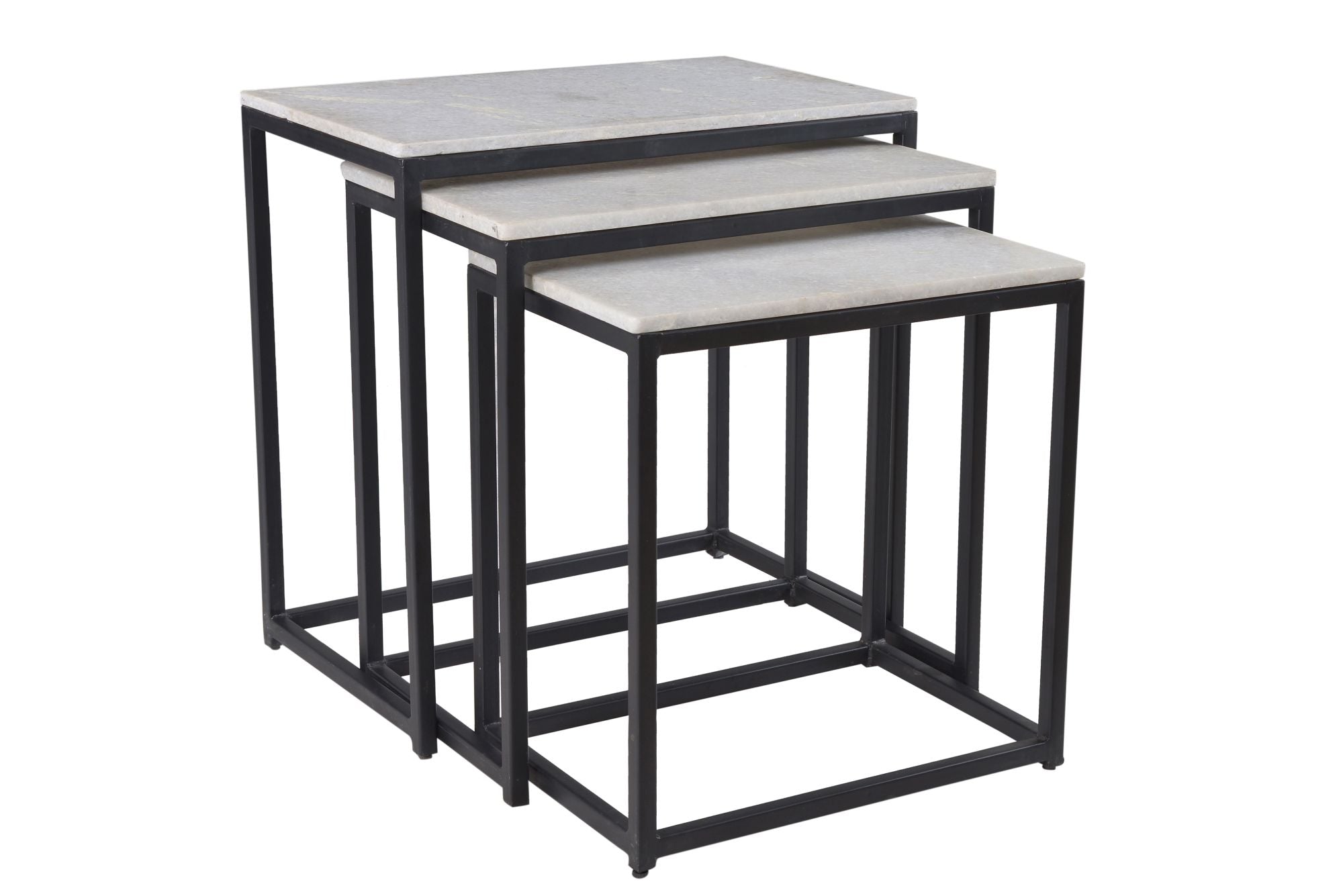 Set of 3 Gray Marble Nesting Side End Accent Table with Black Bases