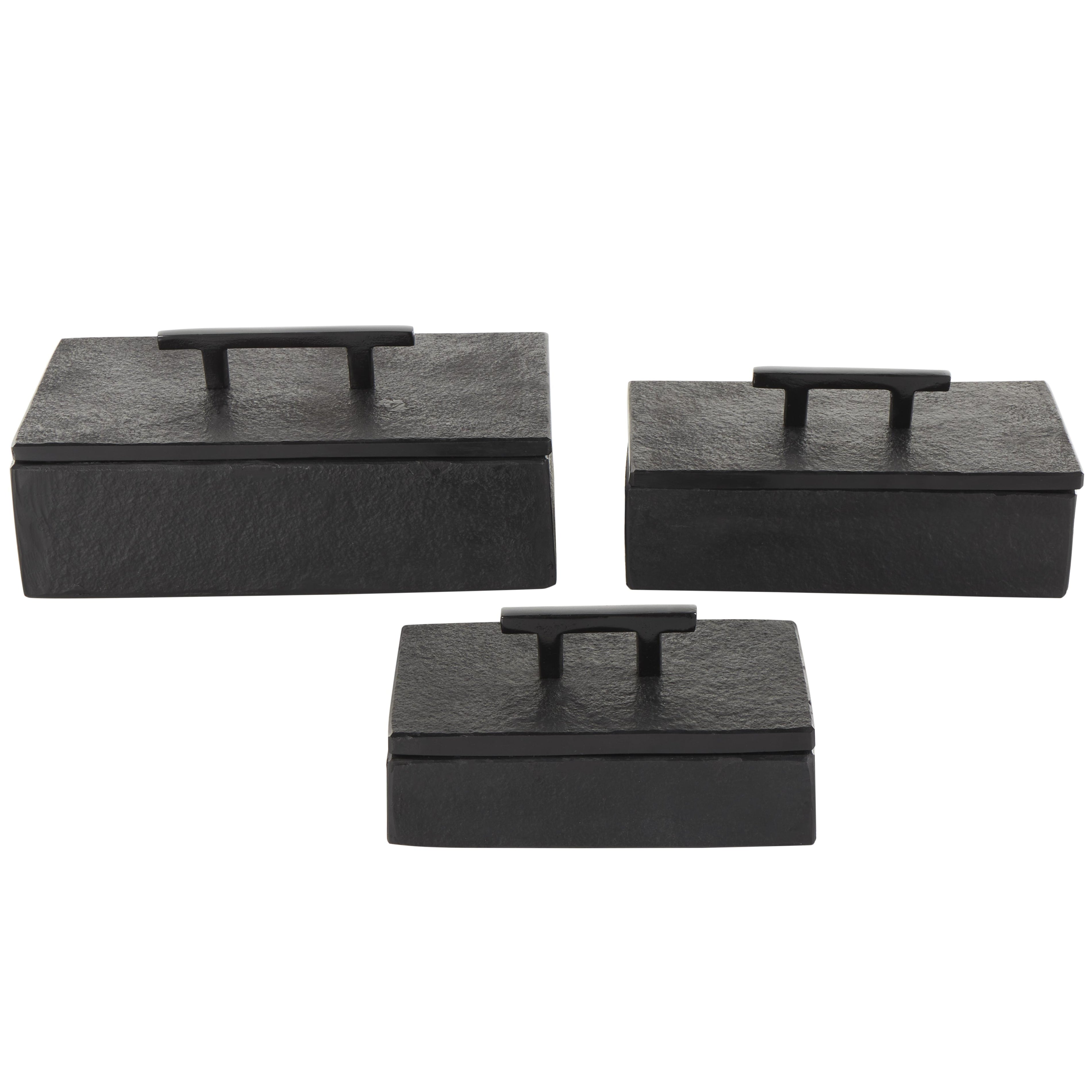 Set of 3 Marble Decorative Box with Aluminum Bar Handles Set of 3 12", 10", 8"W