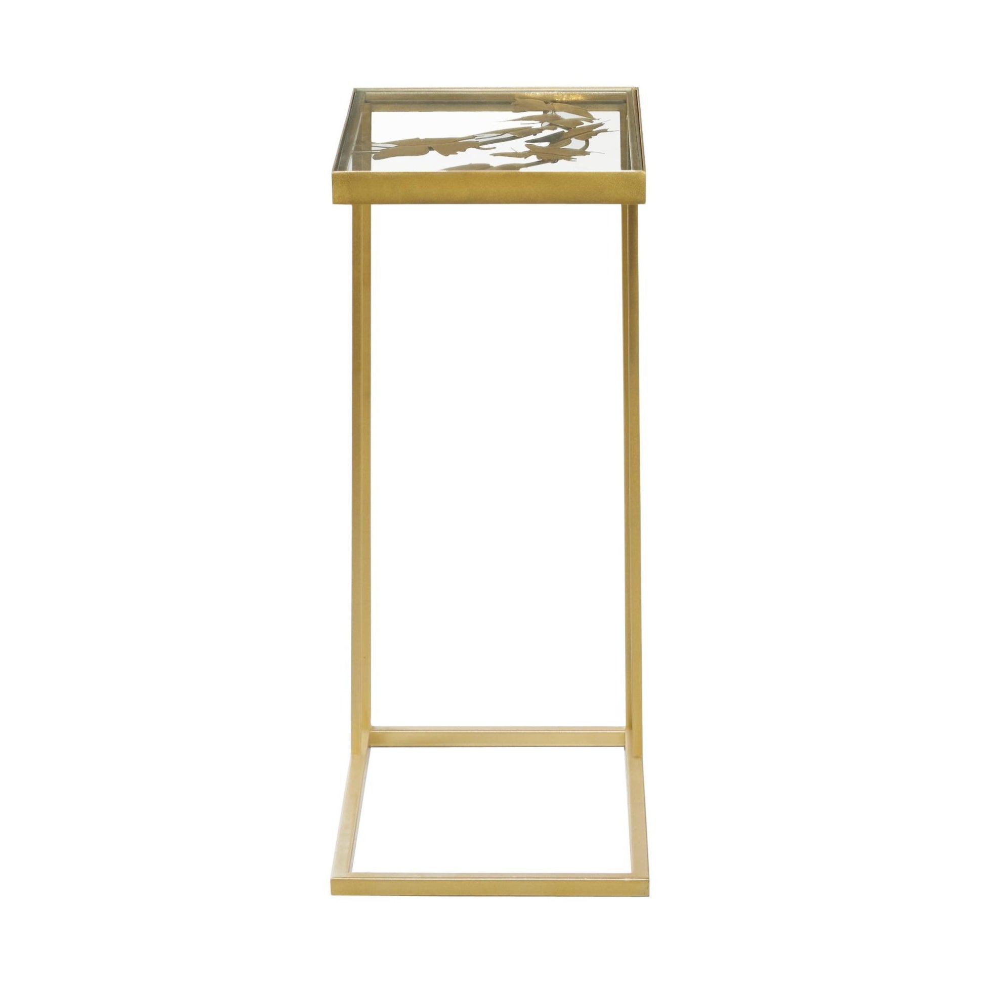 Gold Metal Side End Accent Table with Clear Glass Top