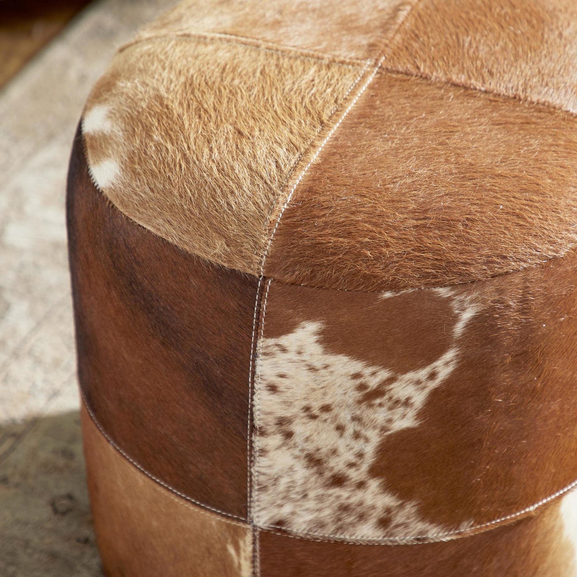 Leather Handmade Living Room Stool with Patchwork Pattern 16" x 16" x 17"