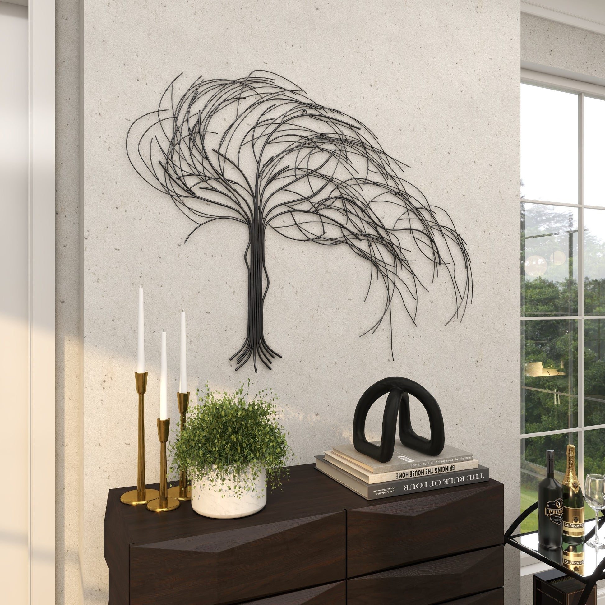 Tree Dark Gray Metal Indoor Outdoor Abstract Curved Home Wall Decor