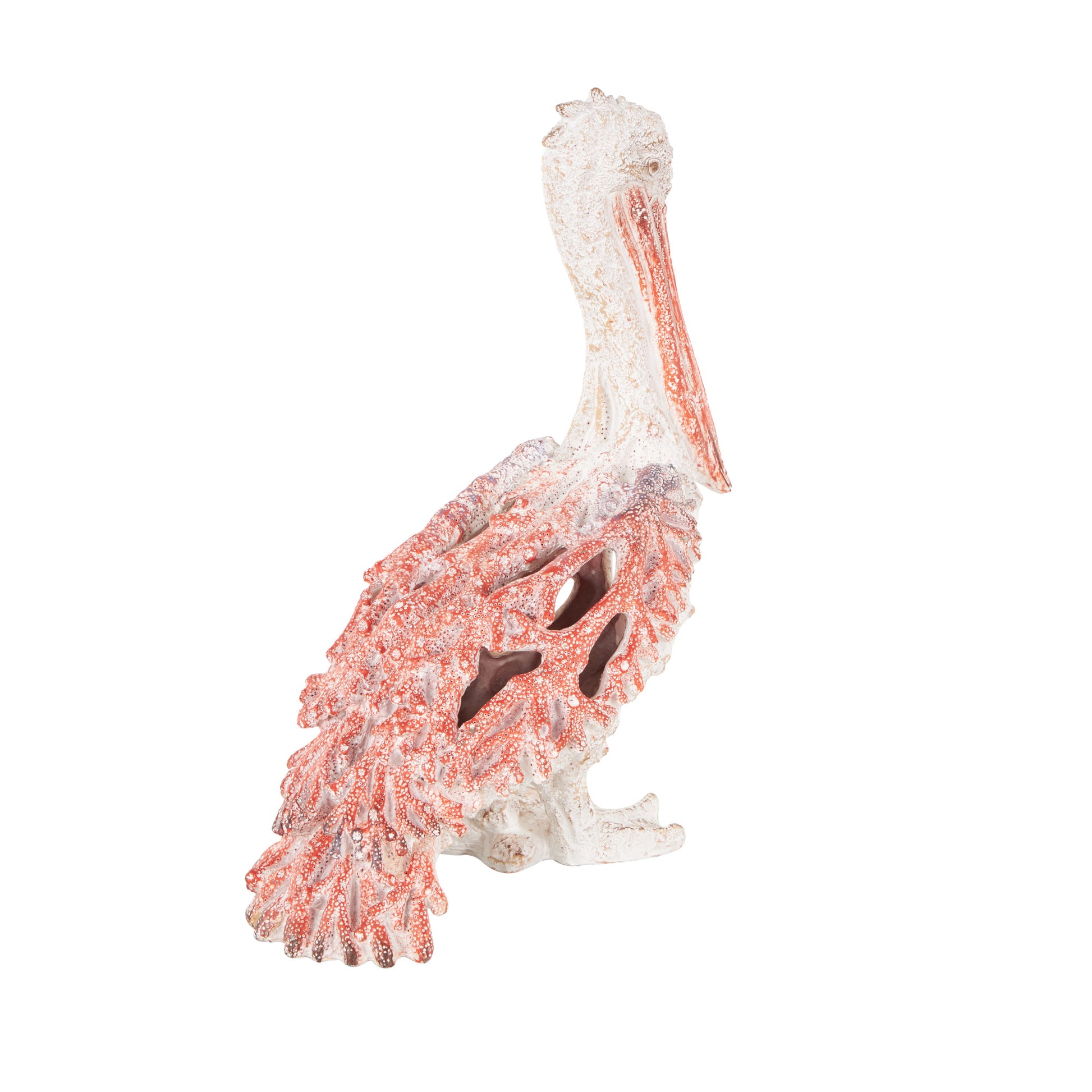Pelican Polystone Textured Decorative Sculpture with Red Feathers 10" x 6" x 14"