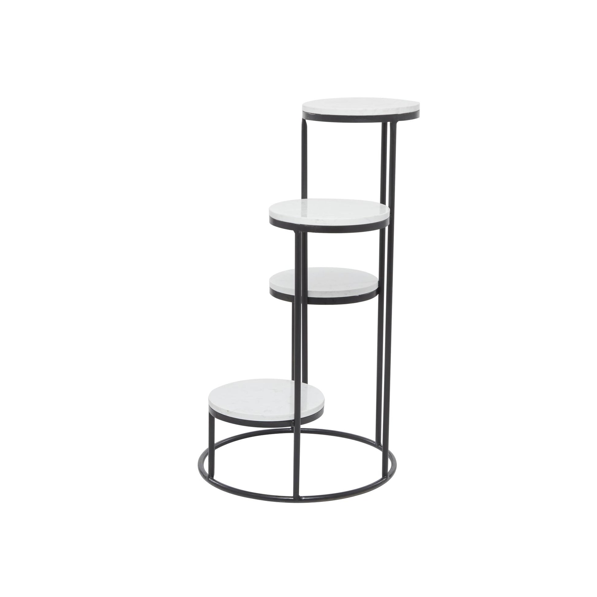 White Marble 4 Tier Indoor Plantstand with Black Base