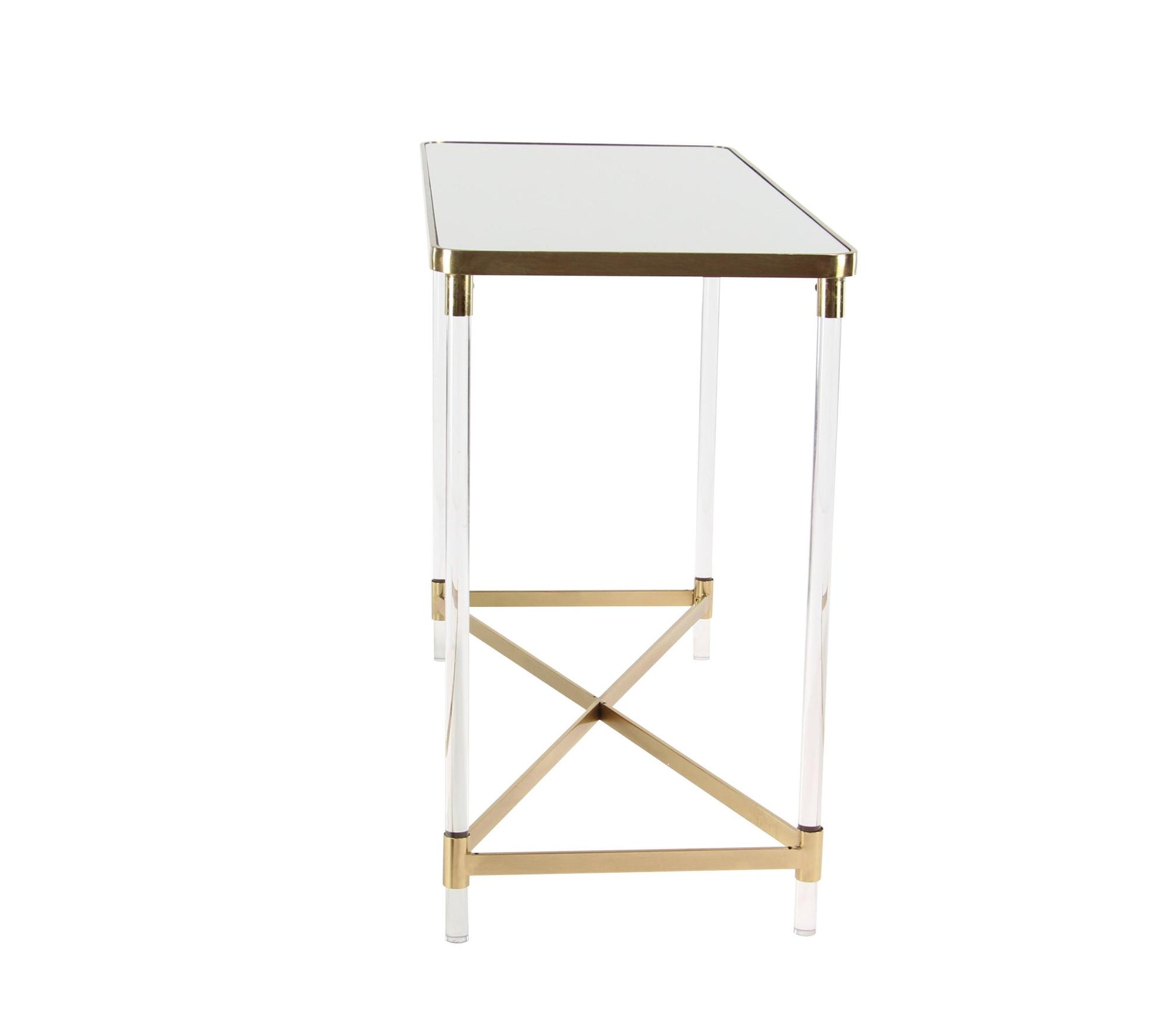 Metal Living Room Console Table with Mirrored Top and Acrylic Legs 44" x 19" x 32"