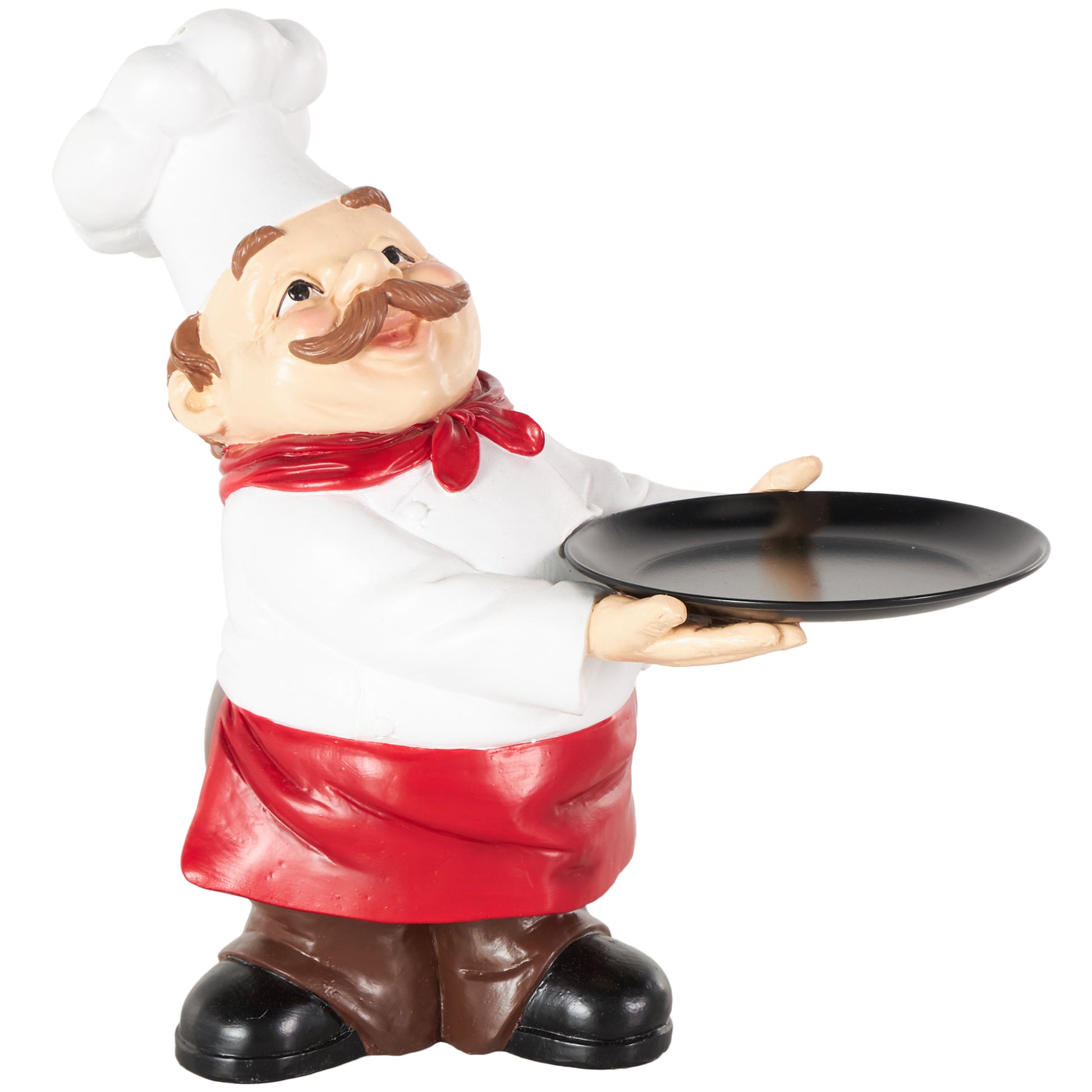 Chef White Polystone Kitchen Decorative Figurine Decorative Sculpture with Black Tray