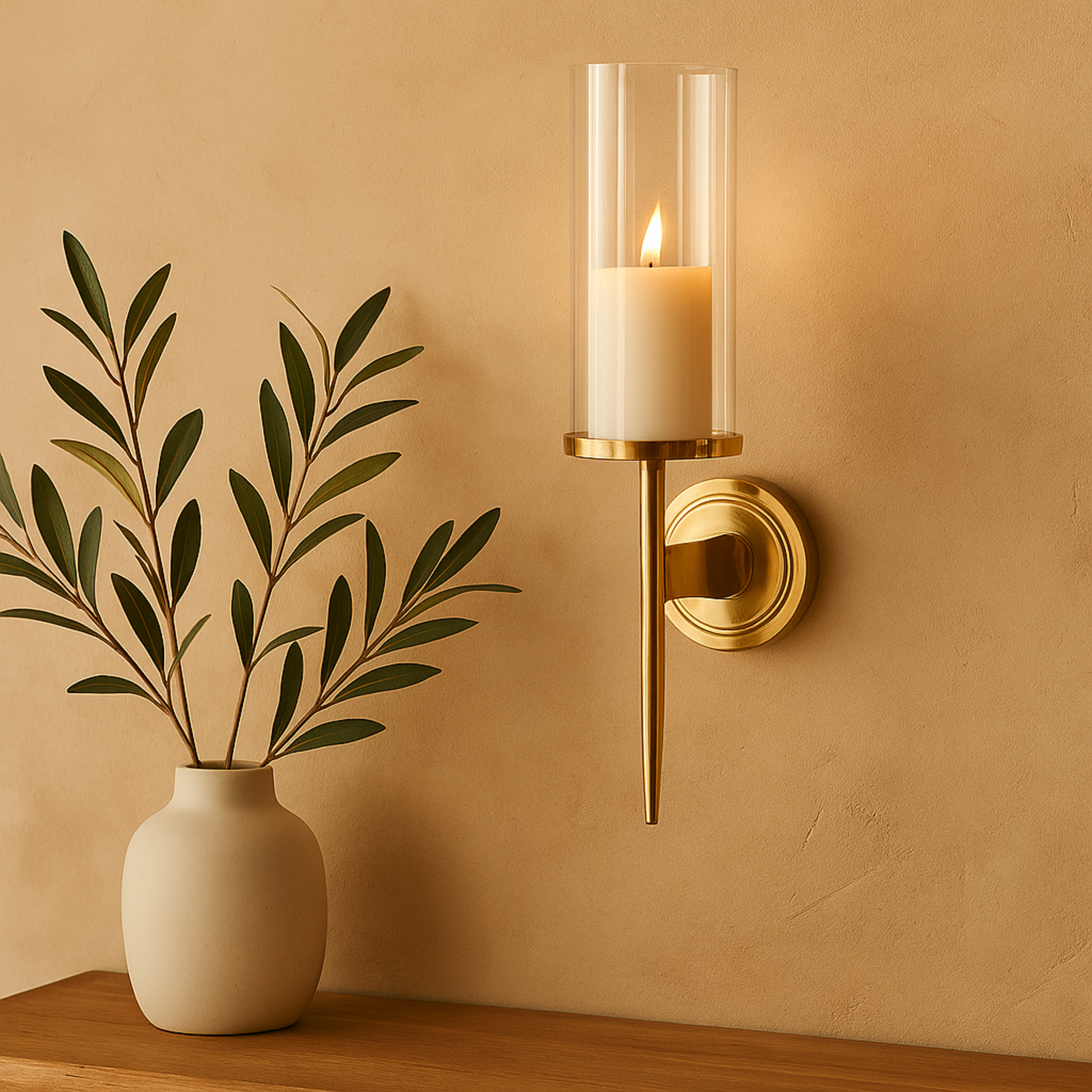 Geometric Aluminum Metal Single Candle Indoor Outdoor Wall Sconce with Glass Holder