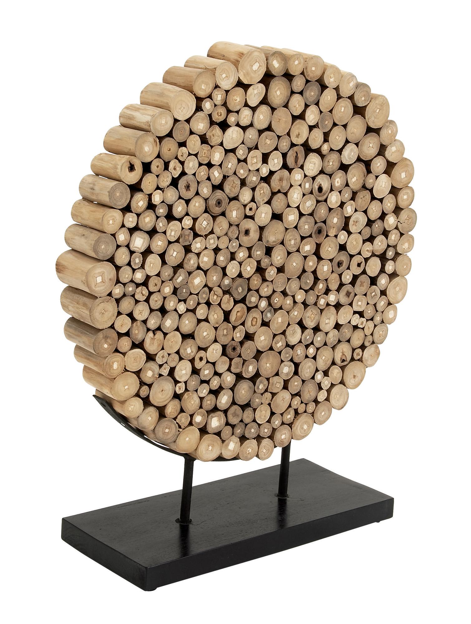 Abstract Brown Teak Wood Handmade Decorative Sculpture with Black Stand