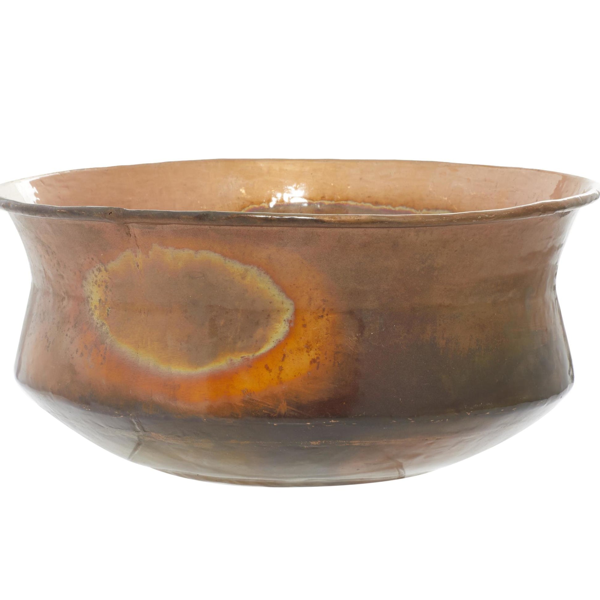 Set of 4 Copper Metal Wide Weathered Low Bowl Indoor Outdoor Planter