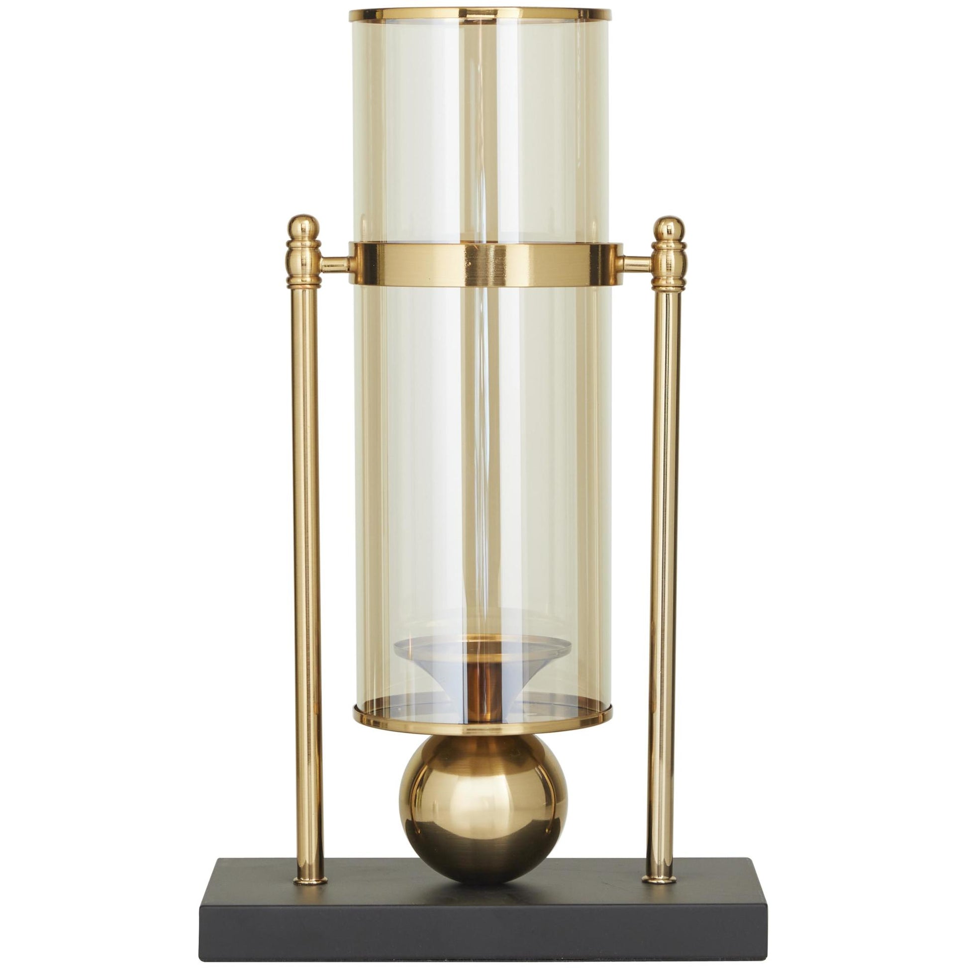 CosmoLiving by Cosmopolitan Gold Metal Iridescent Pillar Room Hurricane Lamp with Ball Accent and Black Base