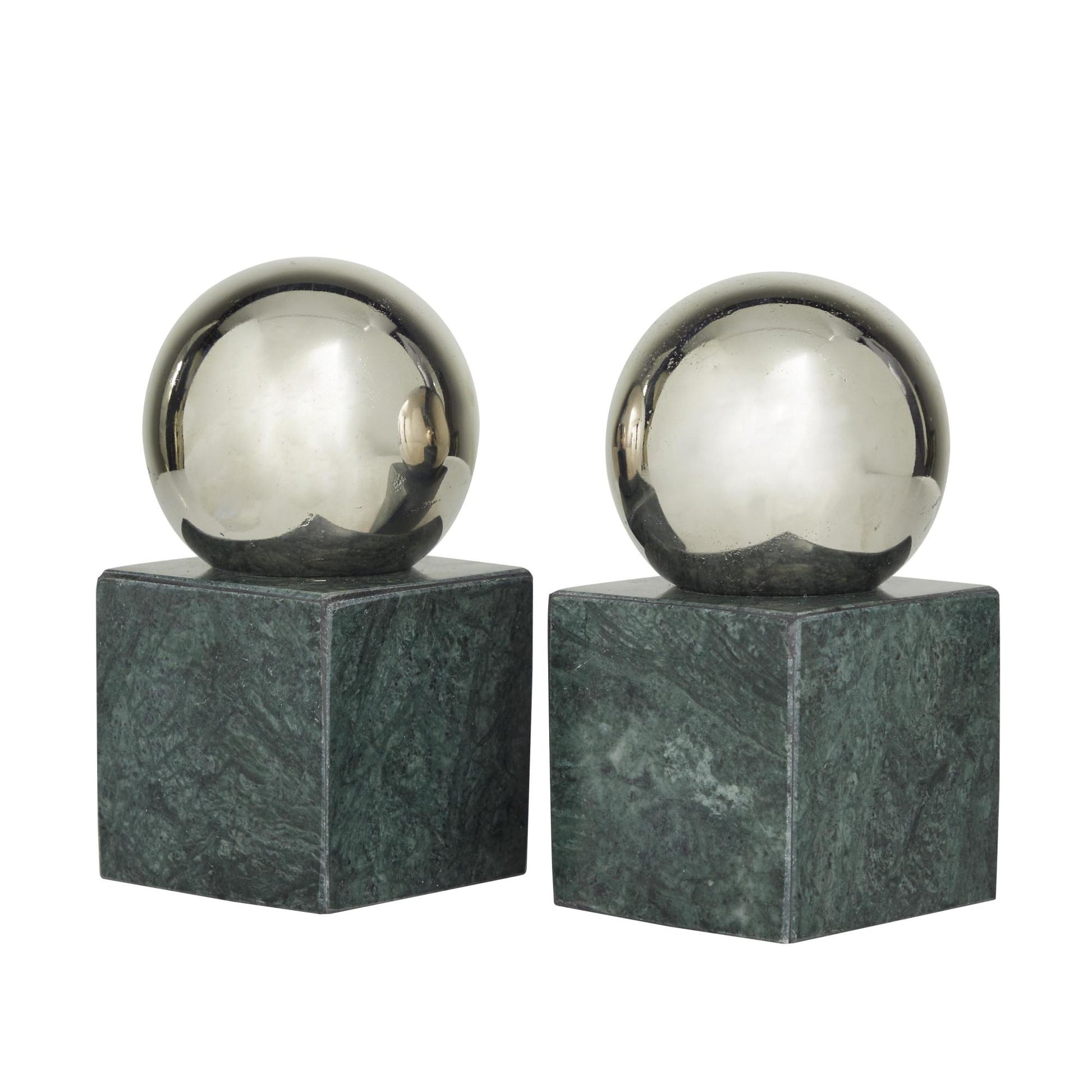 CosmoLiving by Cosmopolitan Set of 2 Marble 7 lbs Decorative Bookends with Silver Aluminum Orb