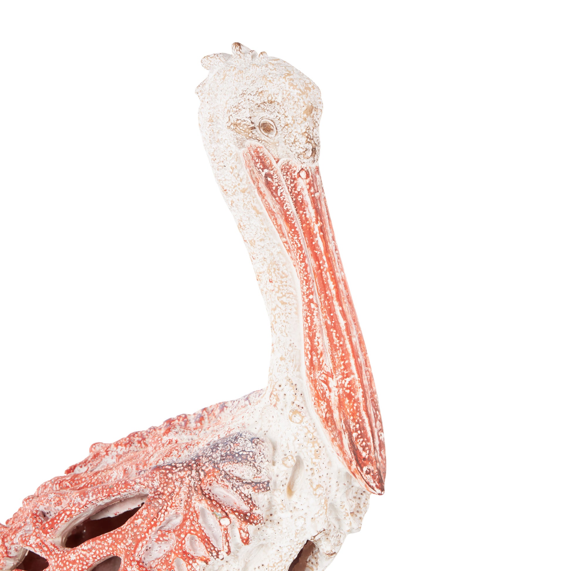 Pelican Polystone Textured Decorative Sculpture with Red Feathers 10" x 6" x 14"