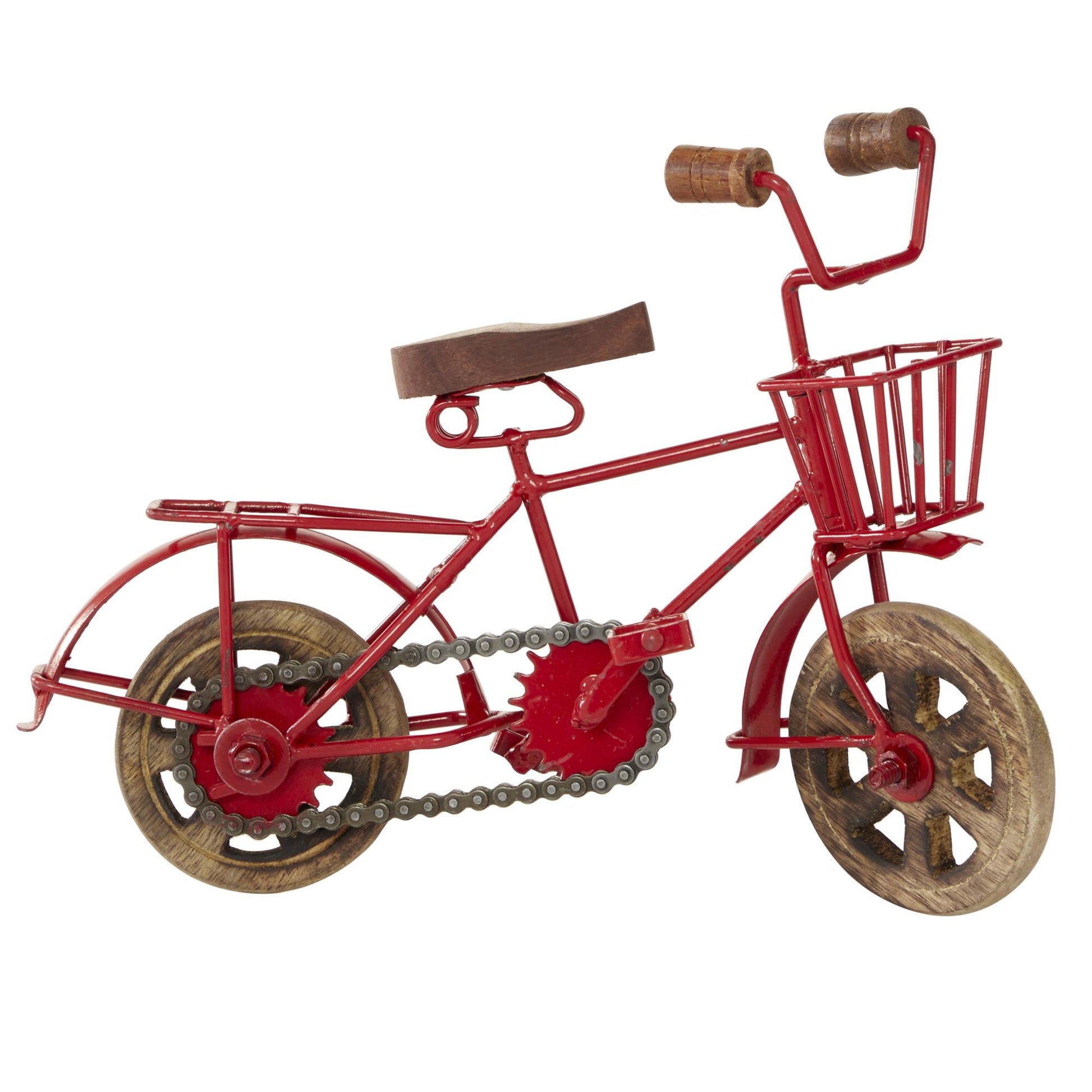Set of 3 Bike Multi Colored Metal Decorative Sculpture with Wood Wheels