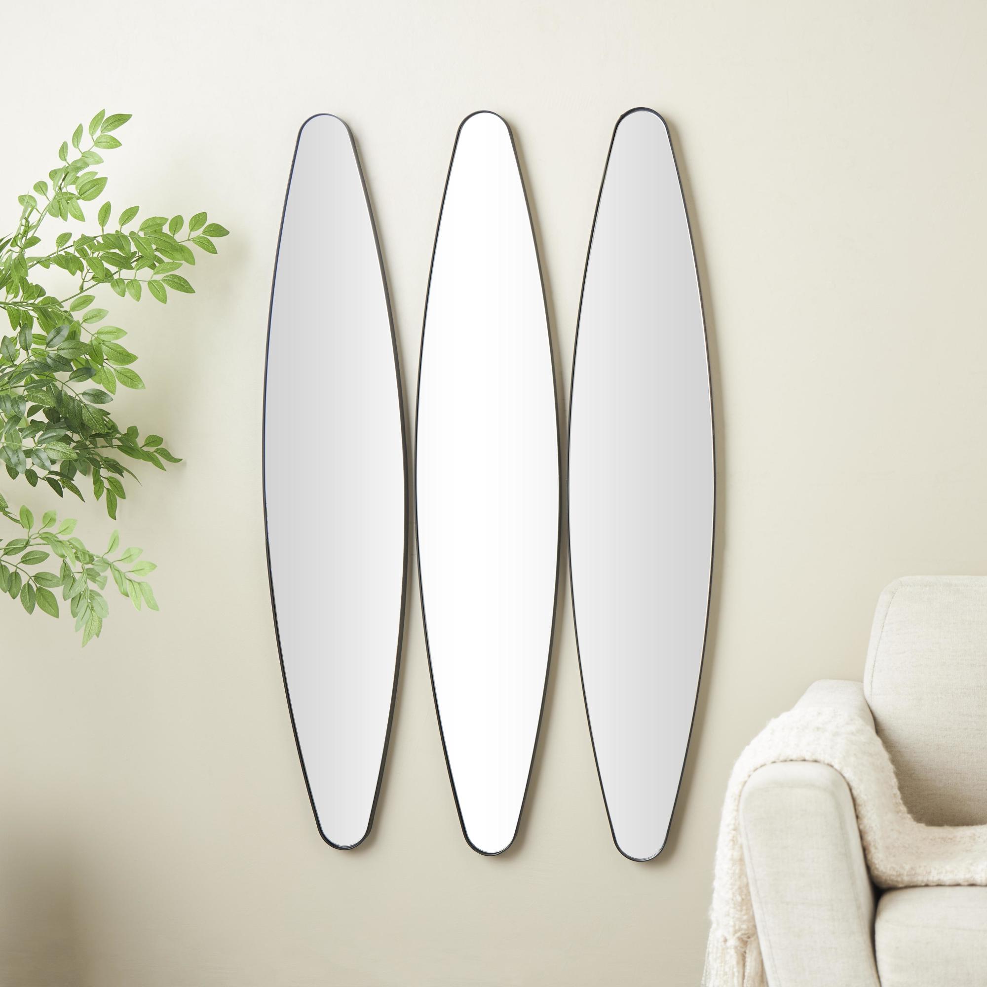 Set of 3 Black Metal Elongated Oval Room Wall Mirror