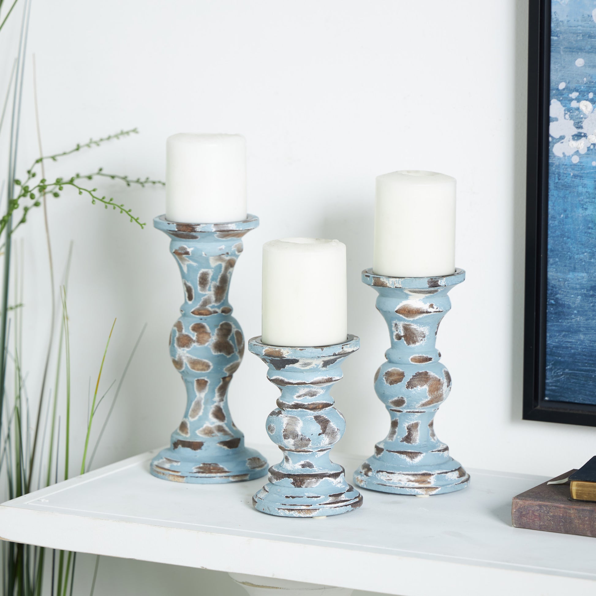 Set of 3 Wood Decorative Candle Holder
