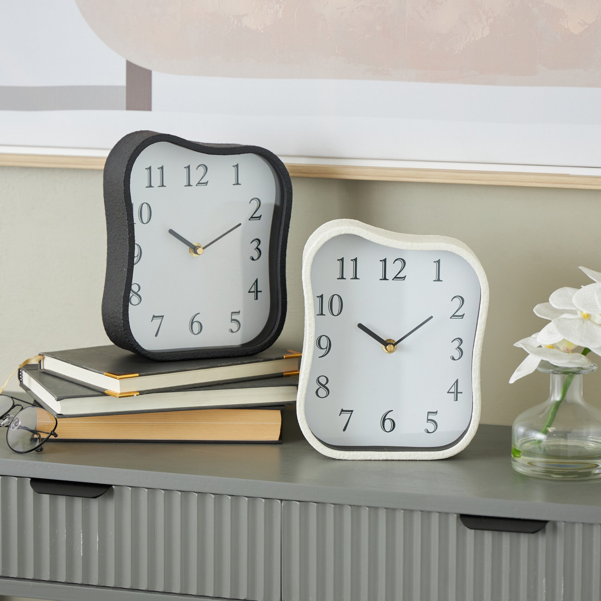 Set of 2 Multi Colored Metal Textured Decorative Clock with Gold Accents