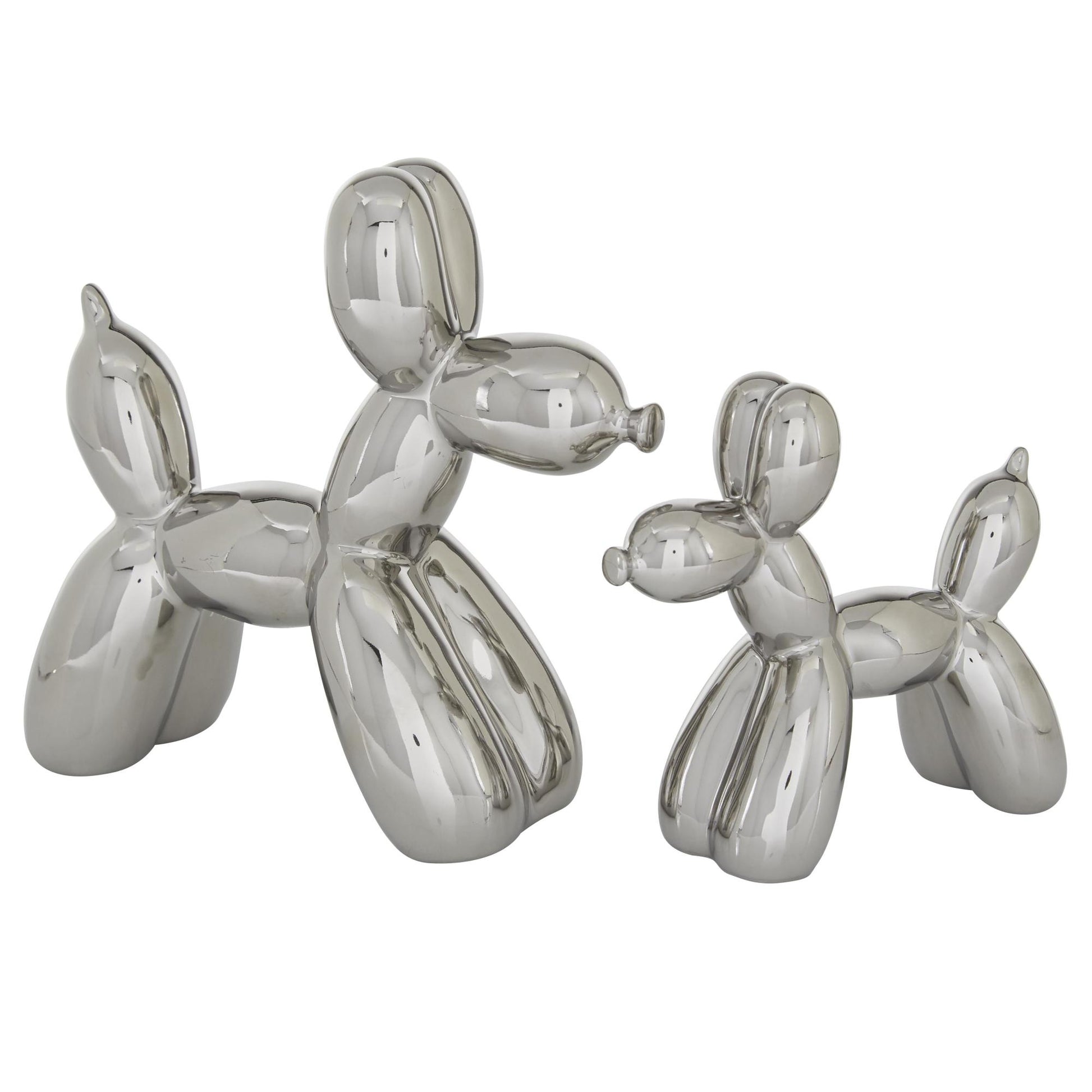 Set of 2 Dog Porcelain Ceramic Balloon Decorative Sculpture
