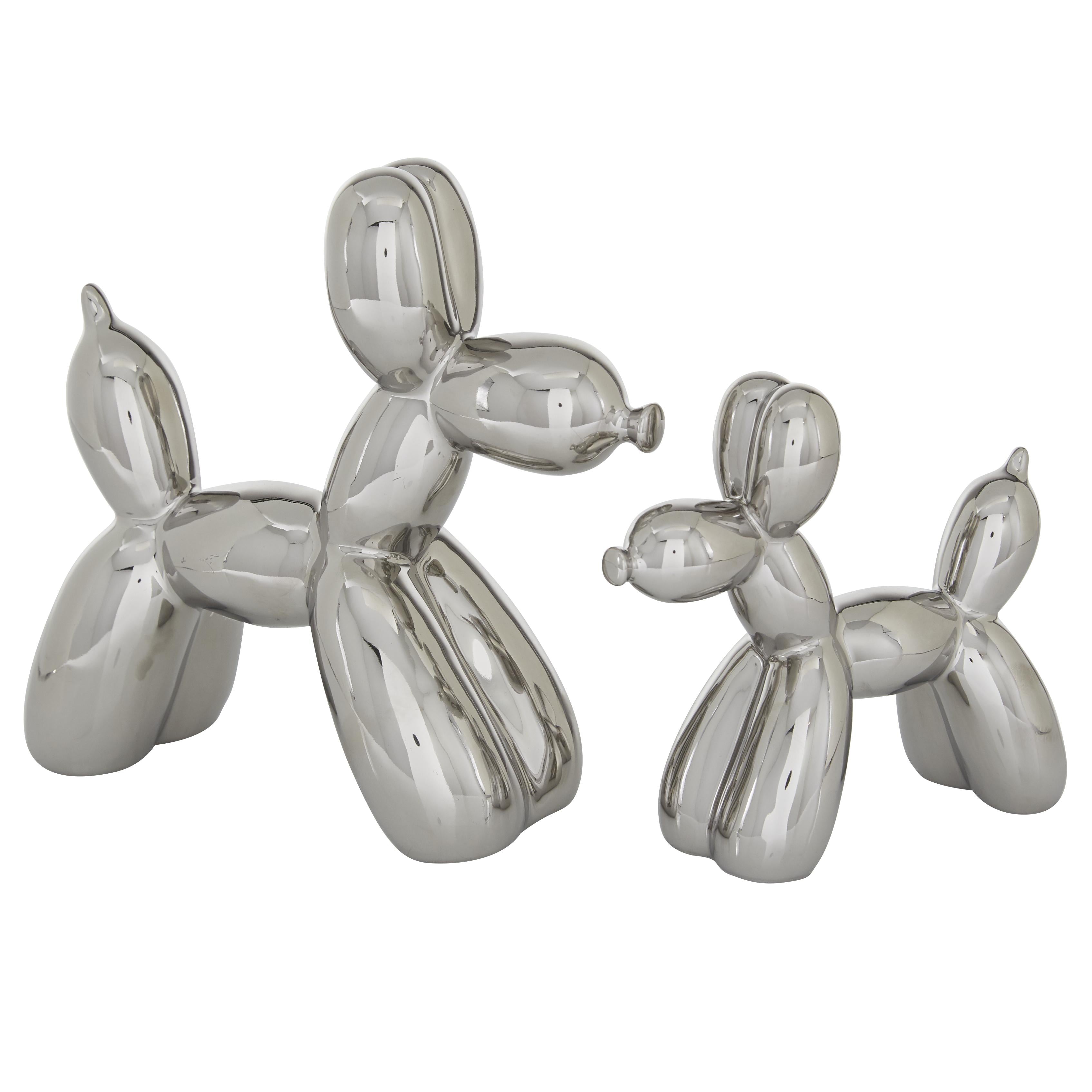 Set of 2 Dog Porcelain Ceramic Balloon Decorative Sculpture