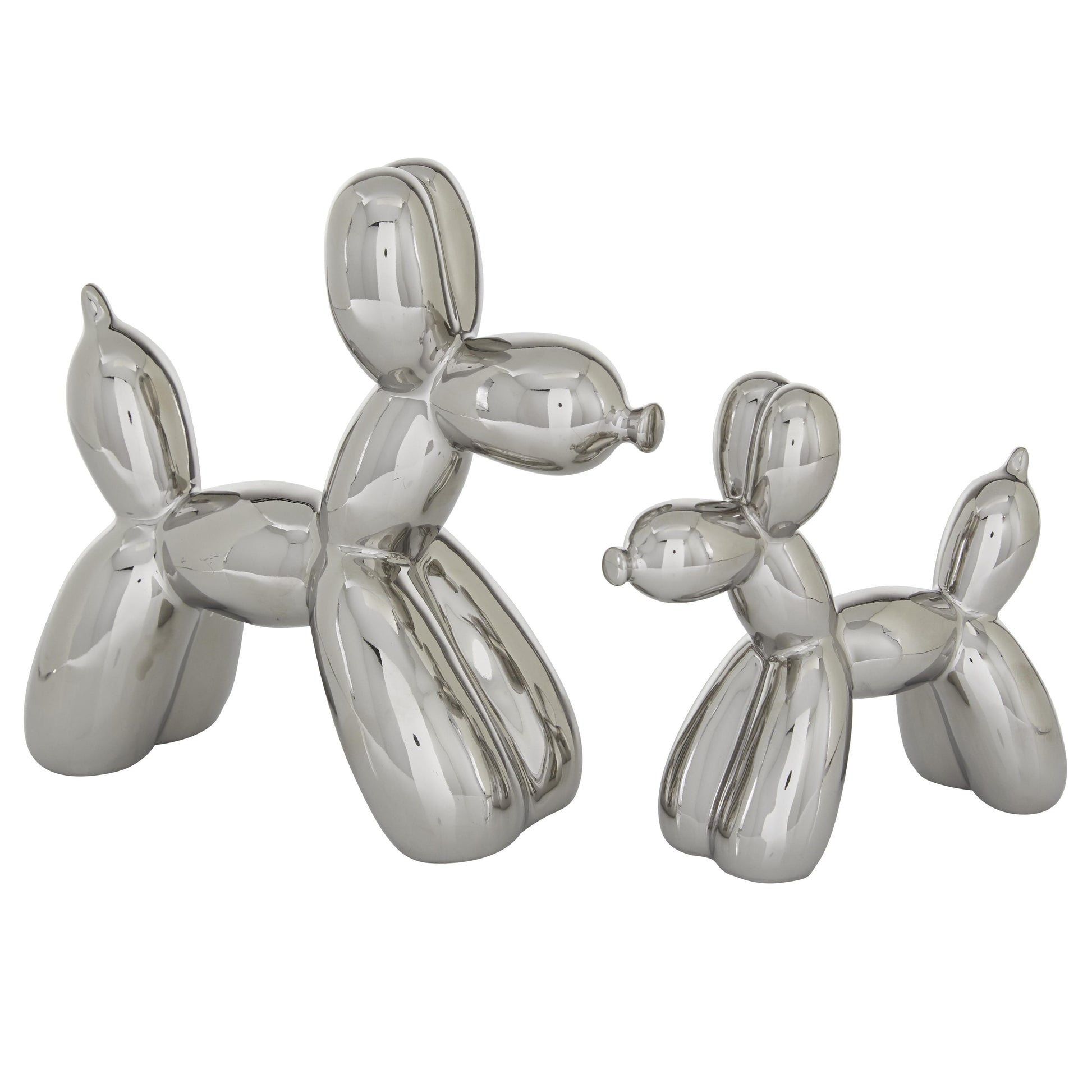 Set of 2 Dog Porcelain Ceramic Balloon Decorative Sculpture