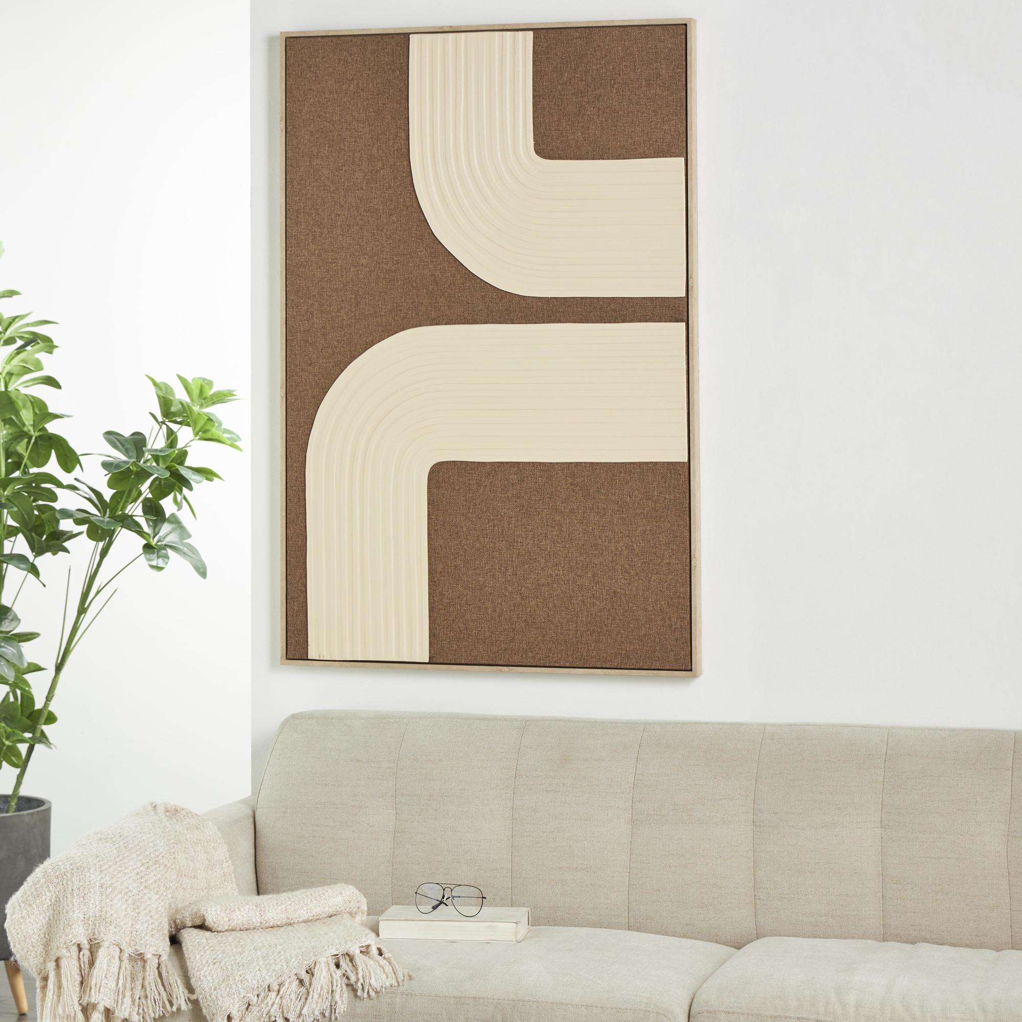 Abstract Brown Polyester Living Room Framed Wall Art with Tan Ribbed Arches