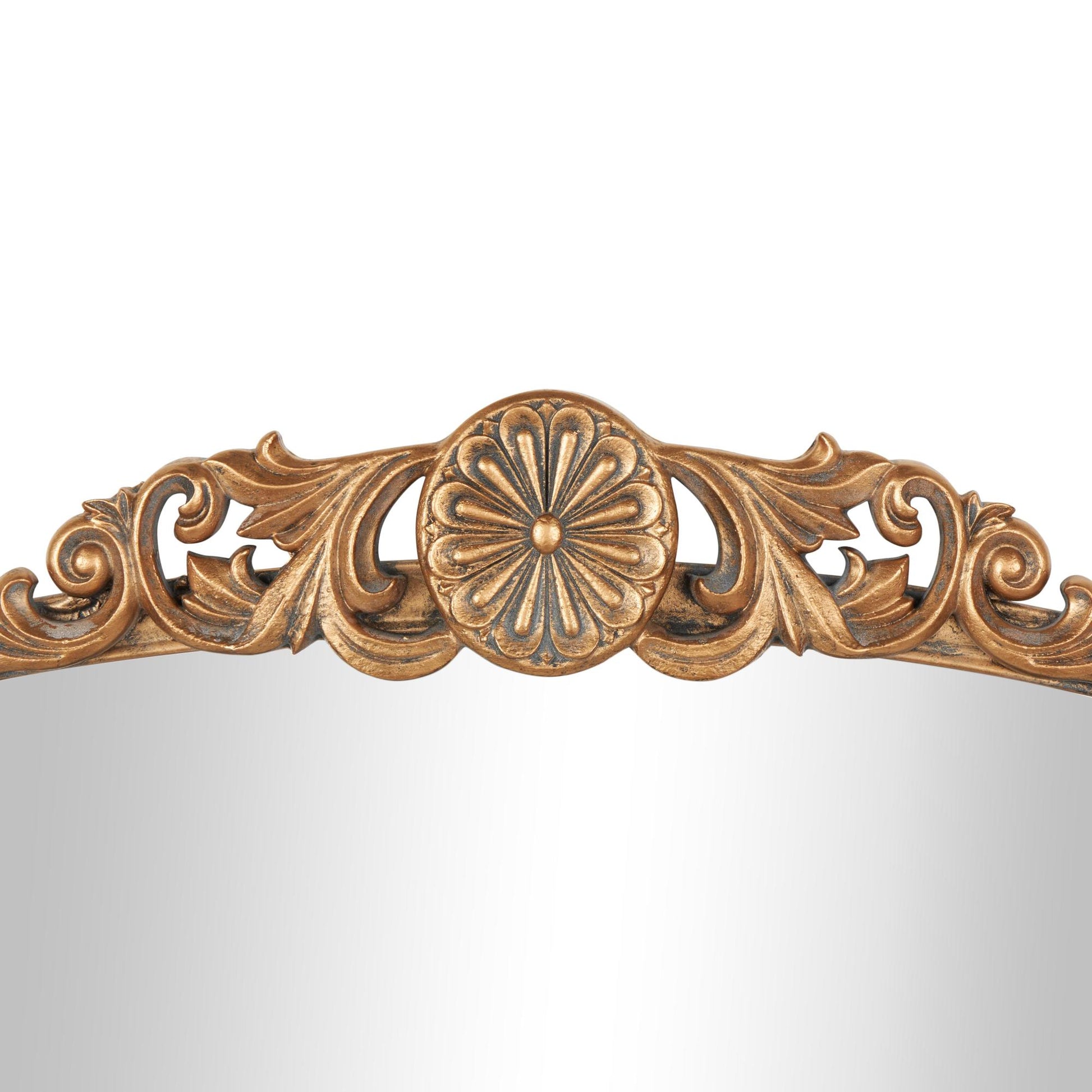 Scroll Gold Metal Ornate Antique Arch Room Wall Mirror with Beaded Frame