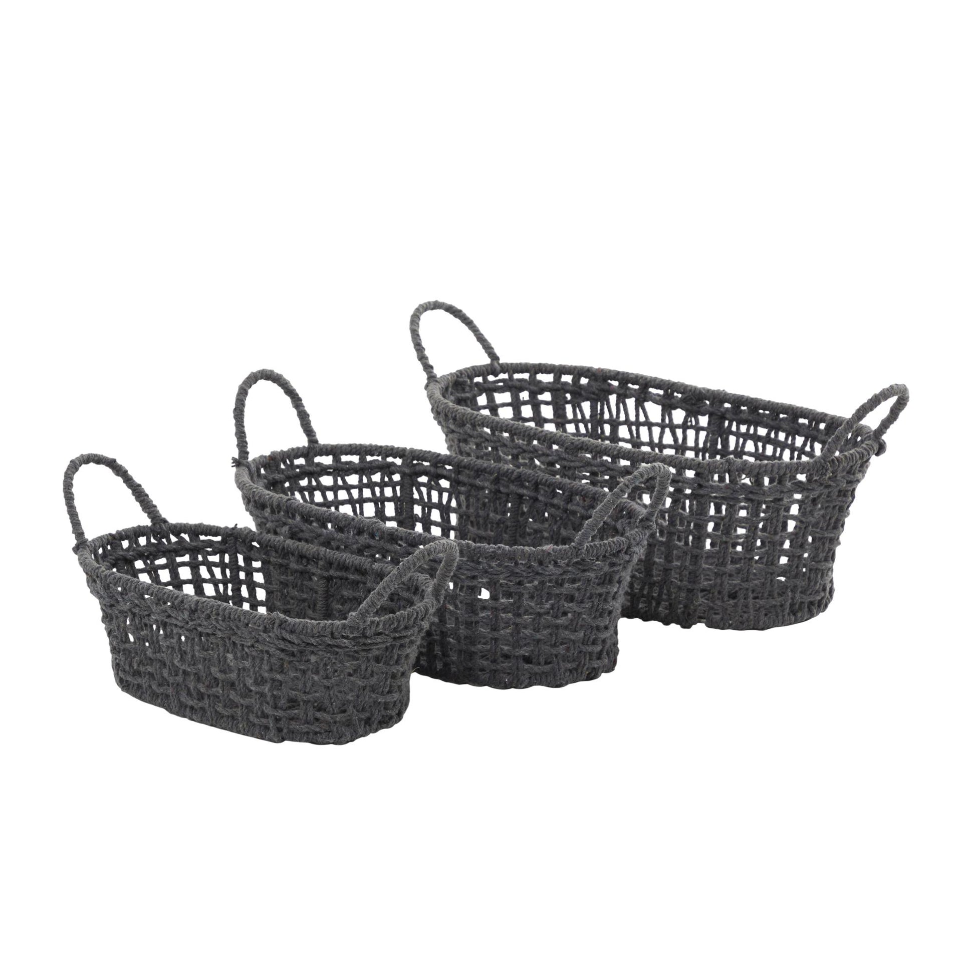Set of 3 Cotton Fabric Handmade Decorative and Functional Storage Basket with Handles