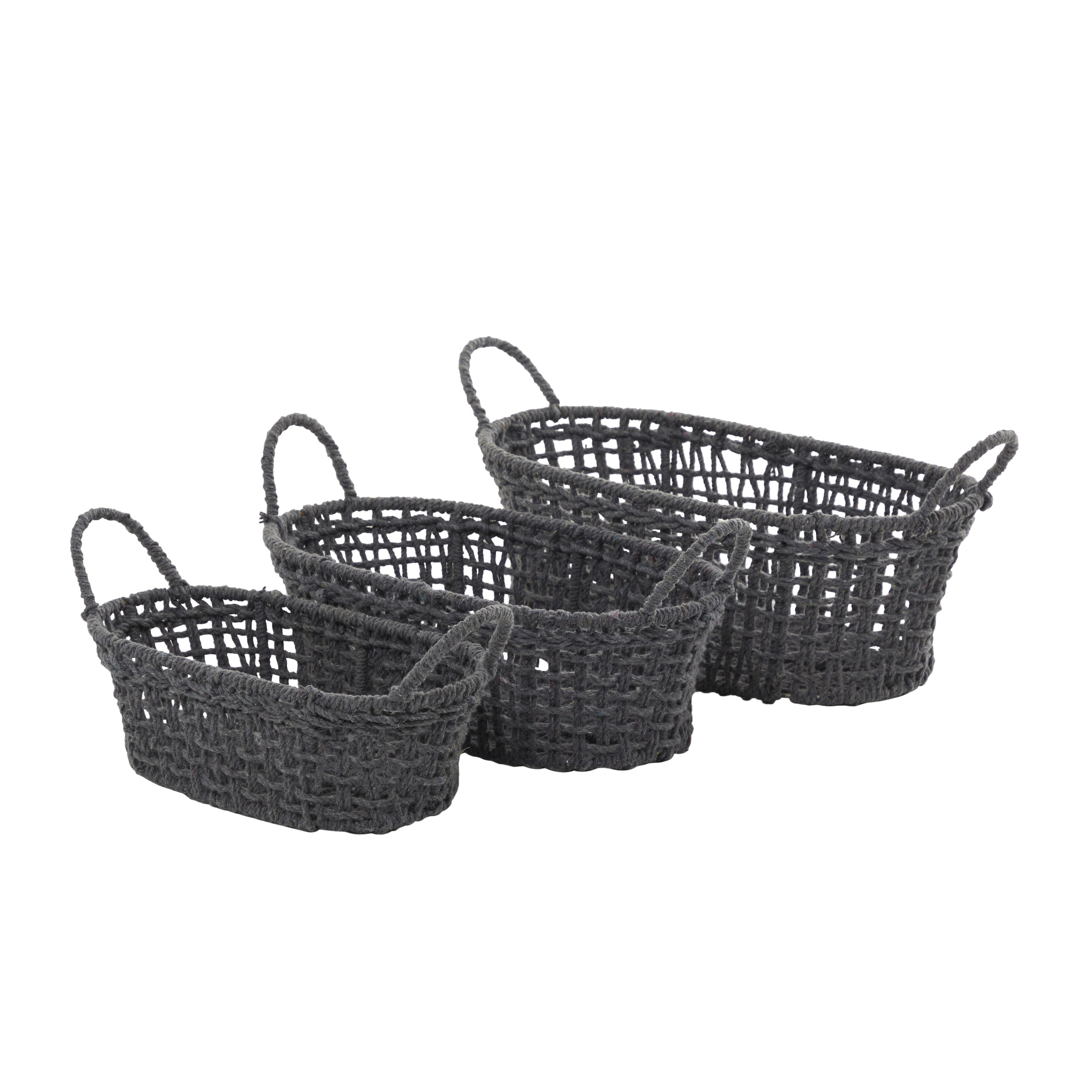 Set of 3 Cotton Fabric Handmade Decorative and Functional Storage Basket with Handles