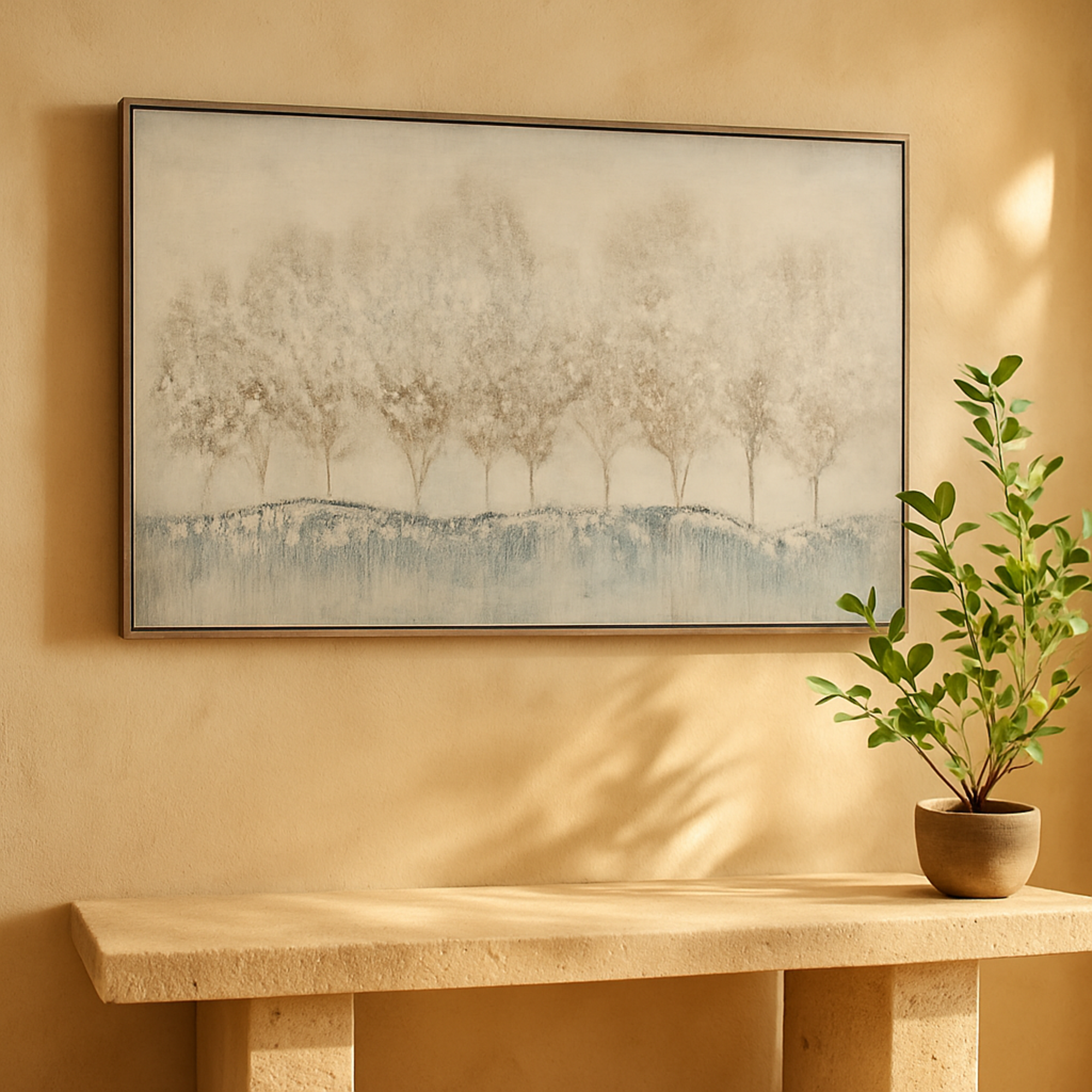 Tree Gray Canvas Living Room Framed Wall Art with Silver Frame