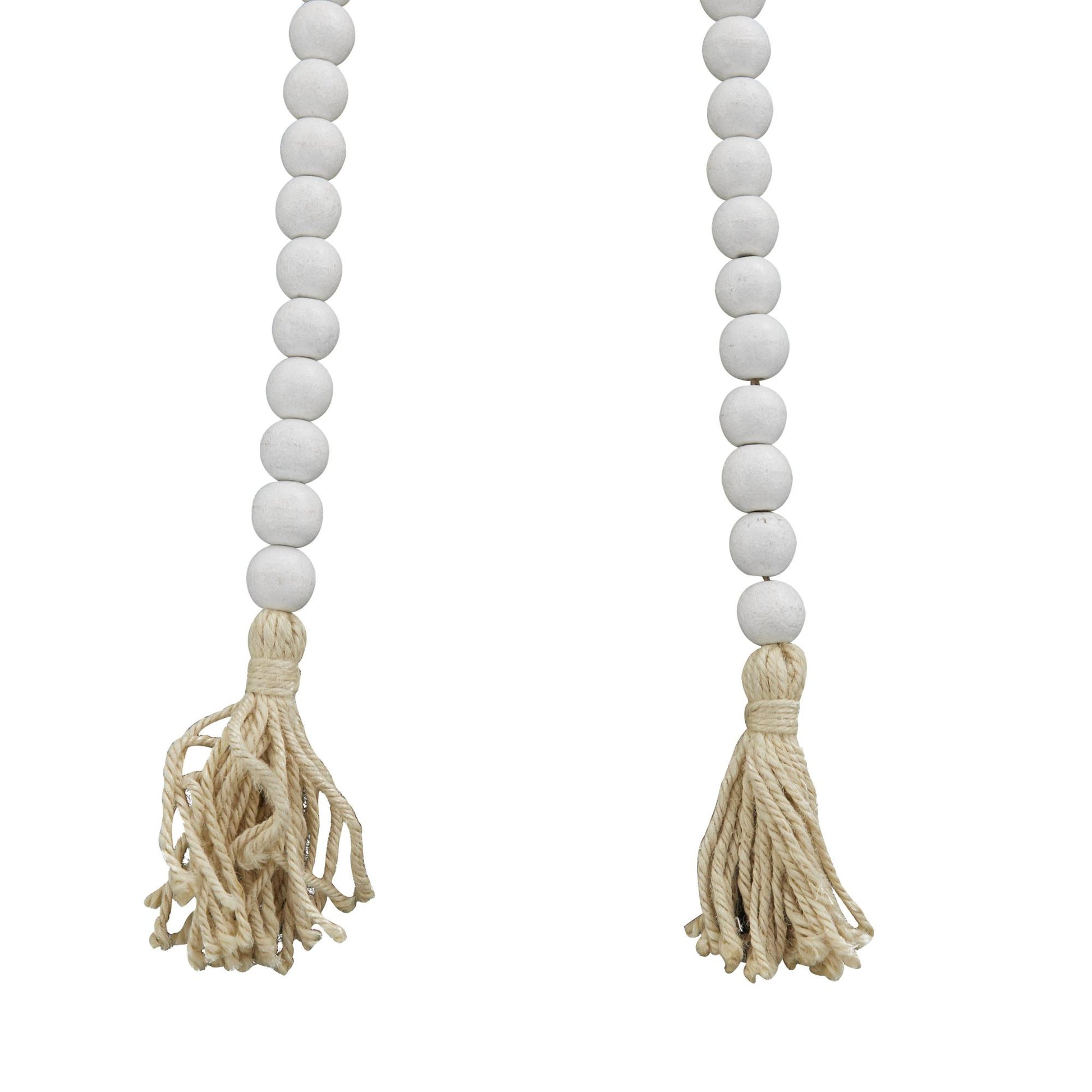 Mango Wood Handmade Round Long Carved Beaded Garland with Tassel